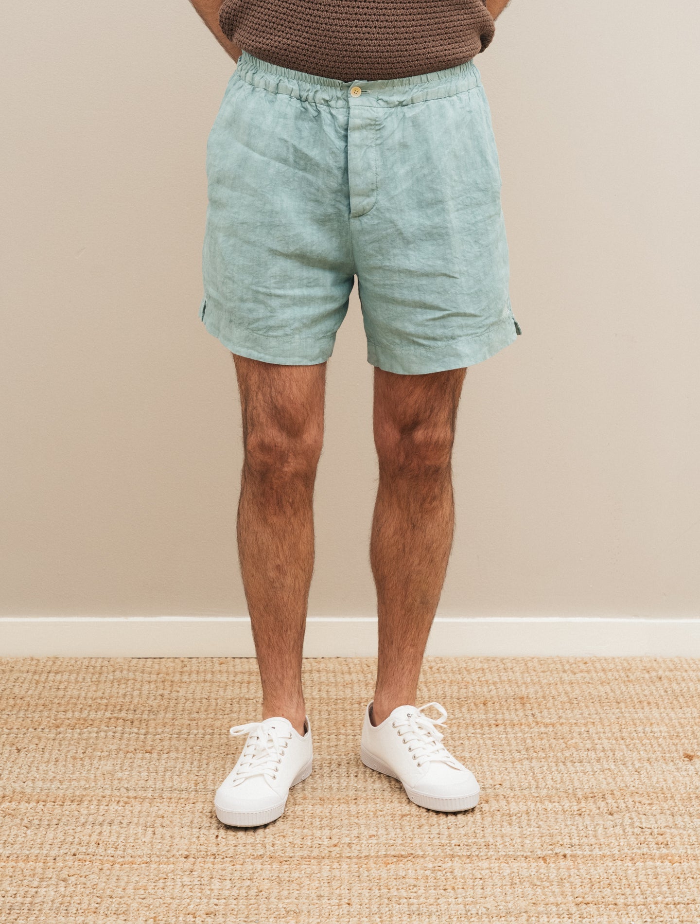 Washed Linen Marino Shorts Green Finamore Shorts 46