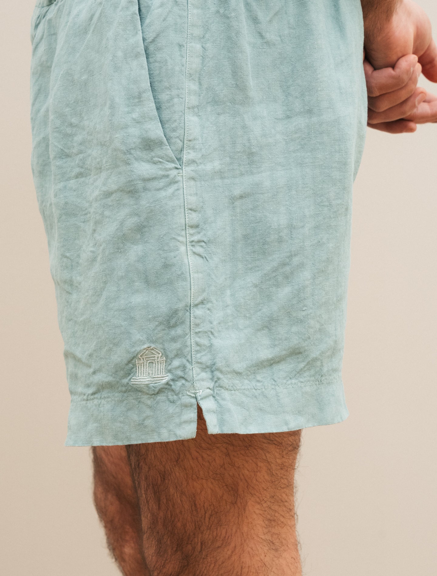 Washed Linen Marino Shorts Green Finamore Shorts 46