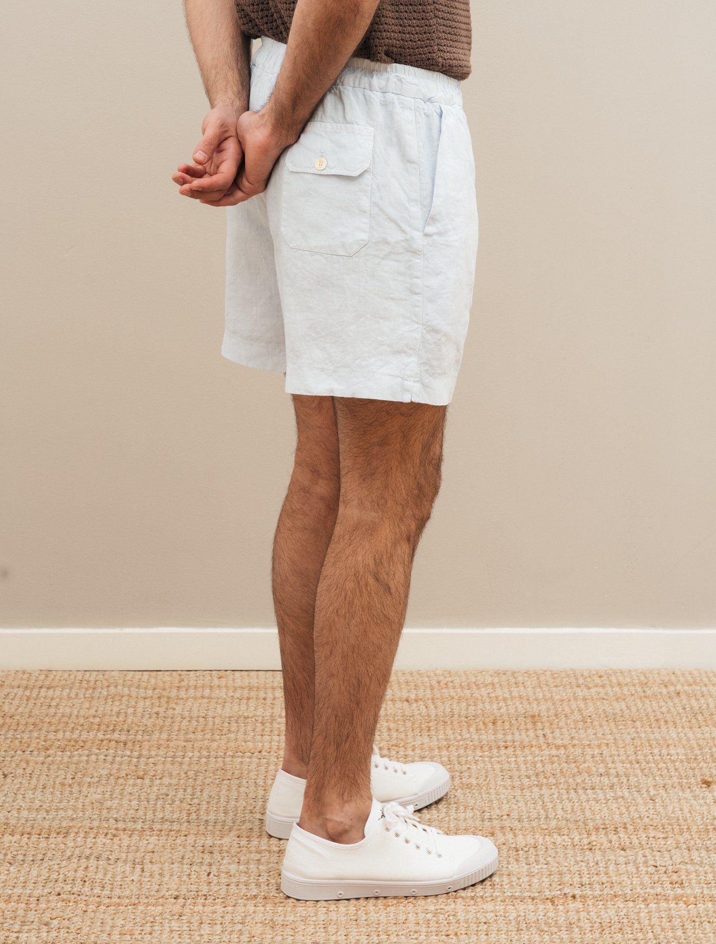 Washed Linen Marino Shorts Light Blue Finamore Shorts 46