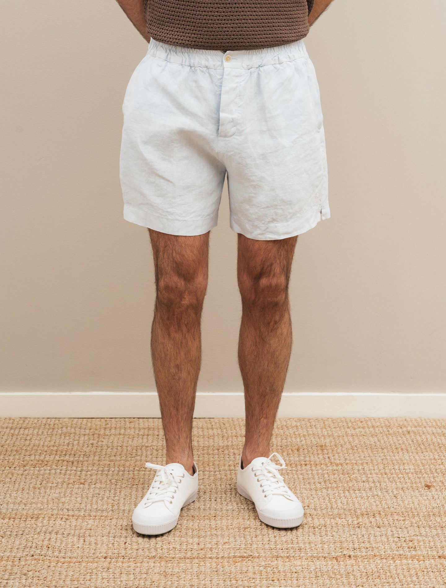 Washed Linen Marino Shorts Light Blue Finamore Shorts 46