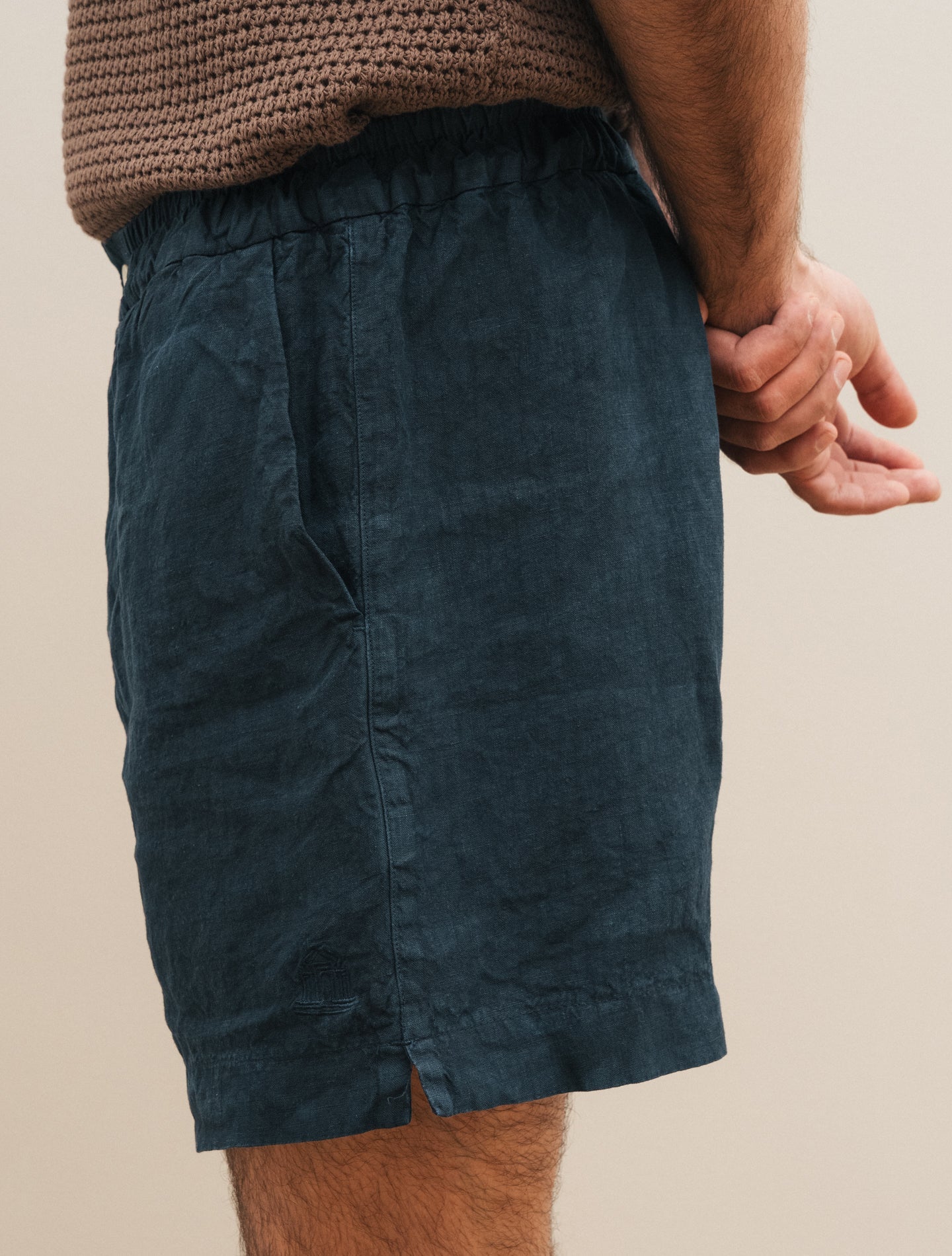 Washed Linen Marino Shorts Navy Finamore Shorts 46