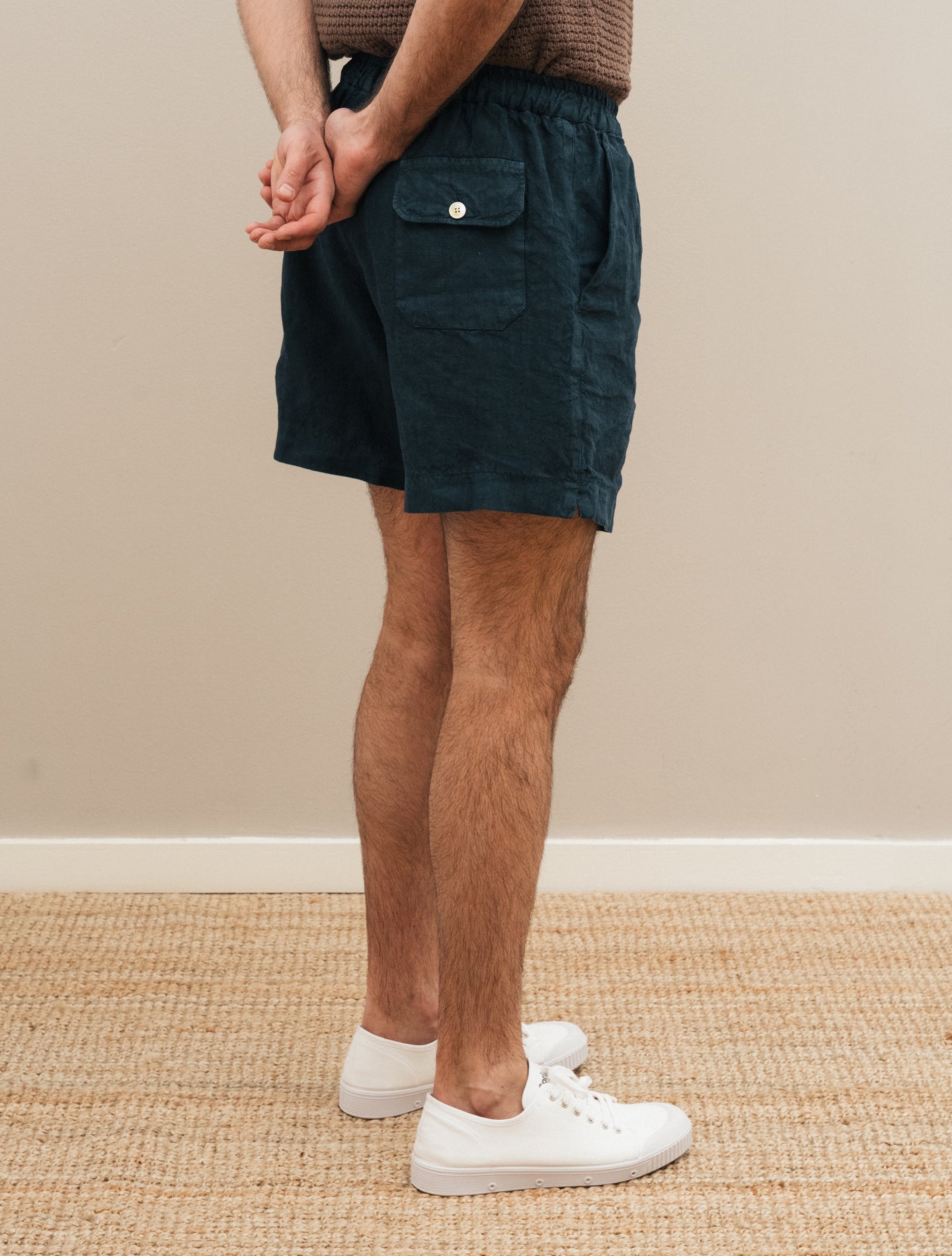 Washed Linen Marino Shorts Navy Finamore Shorts 46
