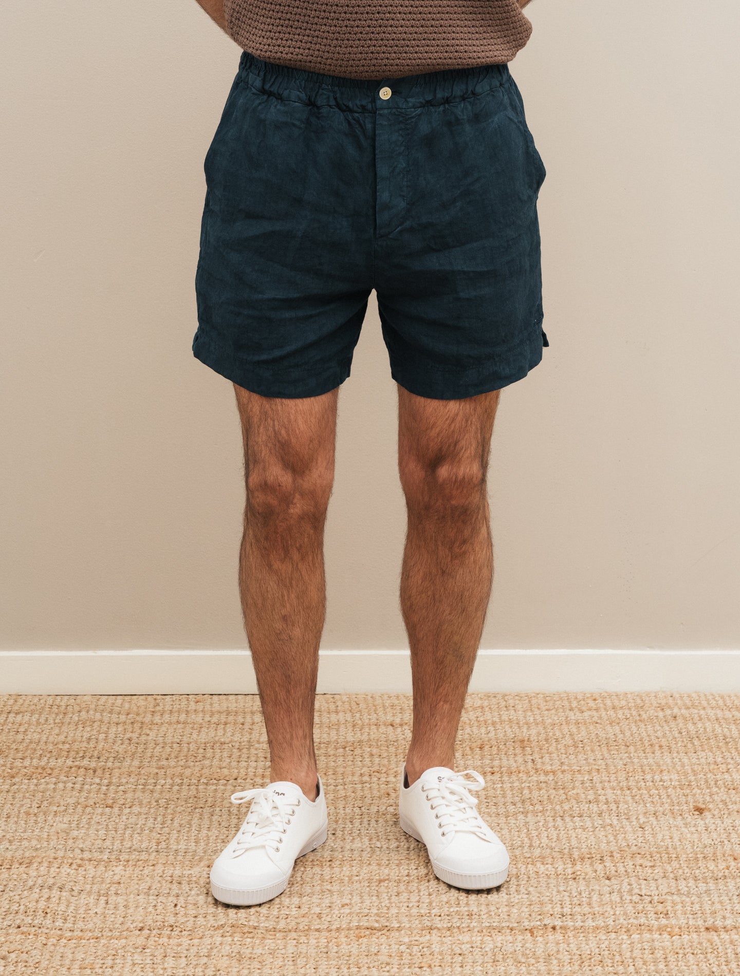 Washed Linen Marino Shorts Navy Finamore Shorts 46