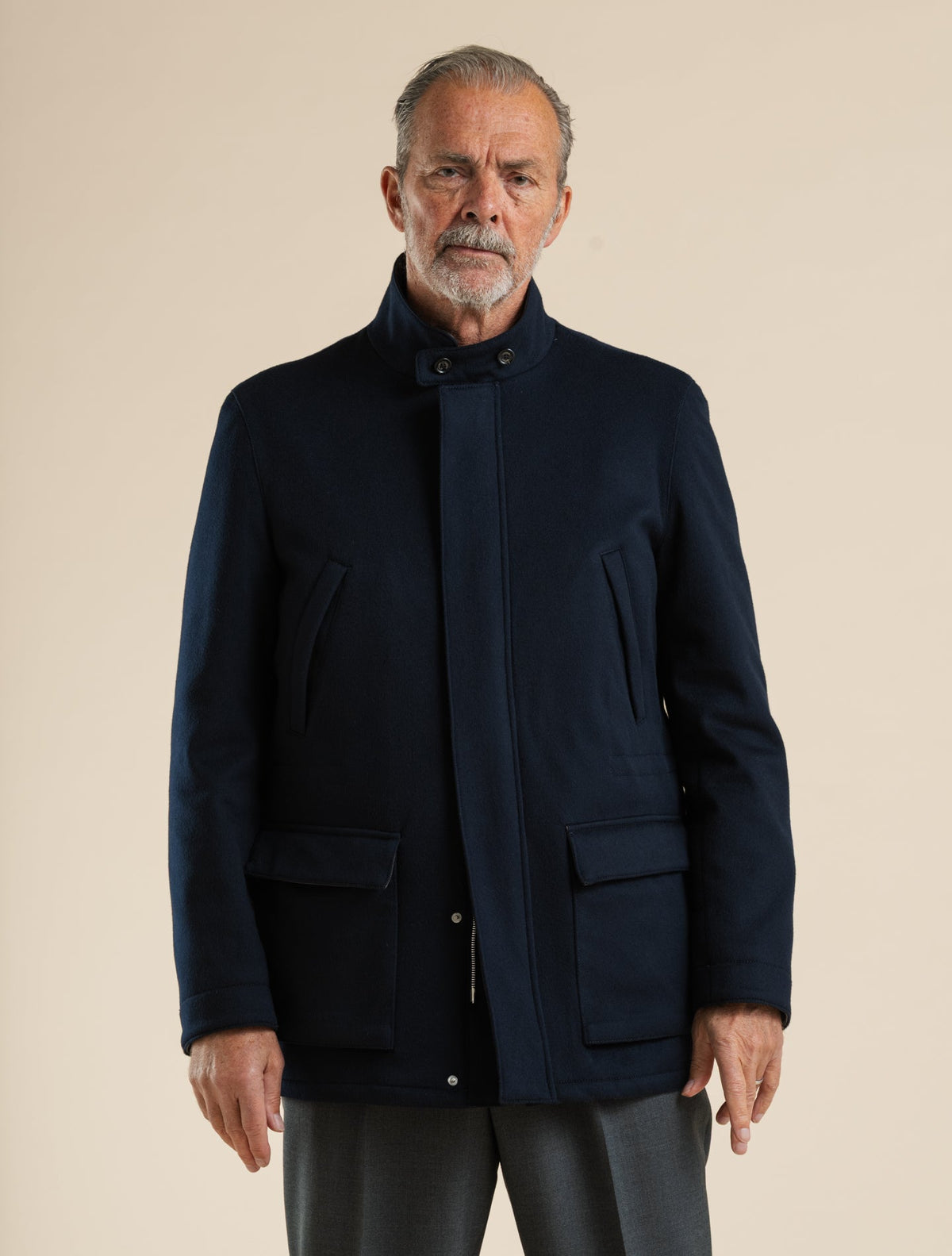 Water Repellent Wool Cashmere Field Jacket Navy Lardini Outerwear 48