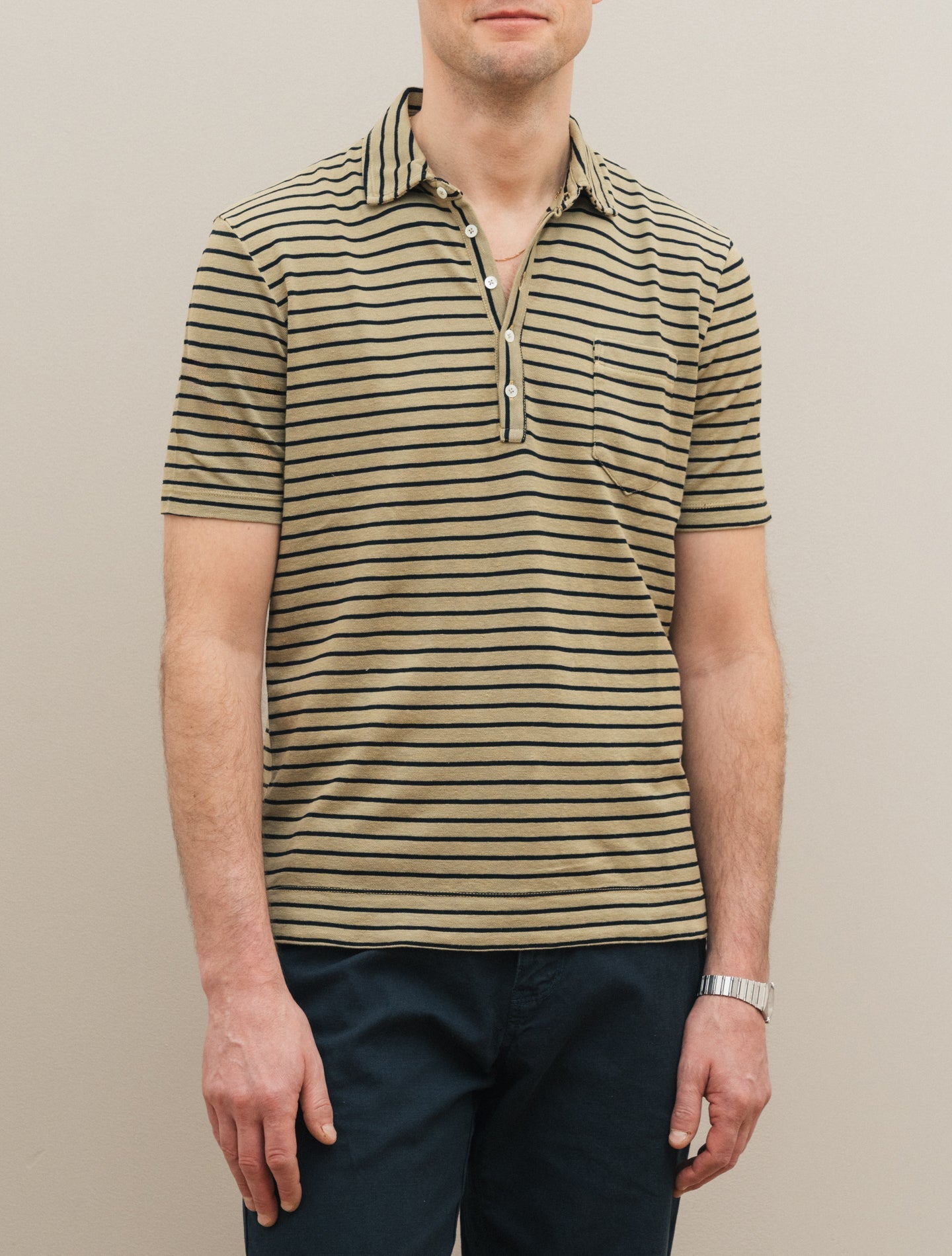 Wembley Striped Cotton Linen Polo Shirt Short Sleeve Green Massimo Alba Polo shirts S