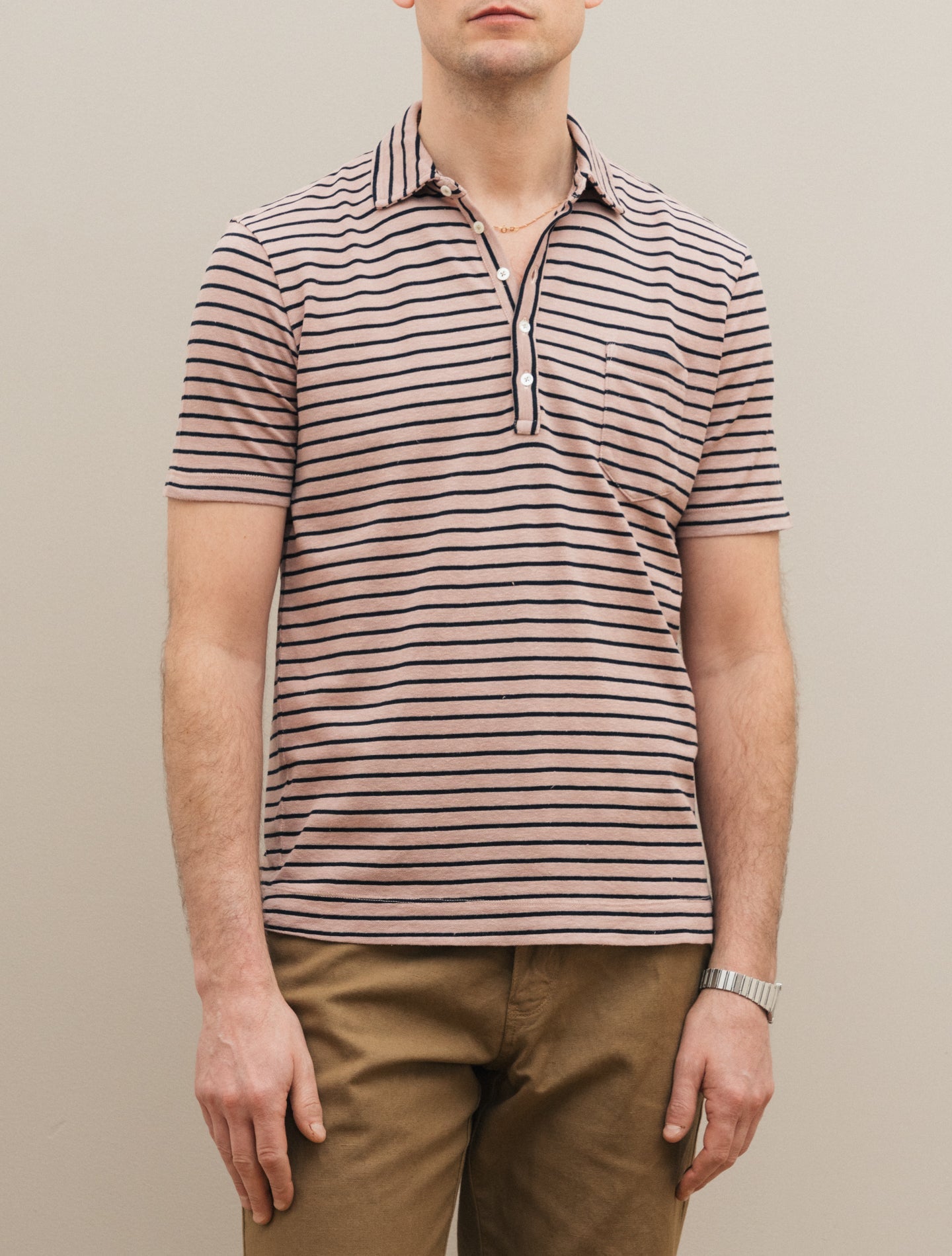 Wembley Striped Cotton Linen Polo Shirt Short Sleeve Pink Massimo Alba Polo shirts S