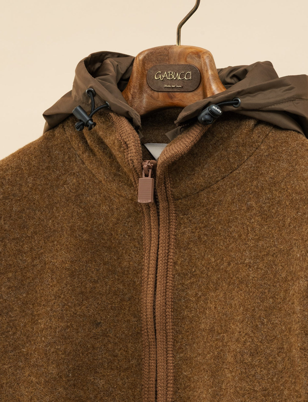 Werner Brushed Shetland Wool Zip Hoodie Tabacco Aspesi Outerwear M