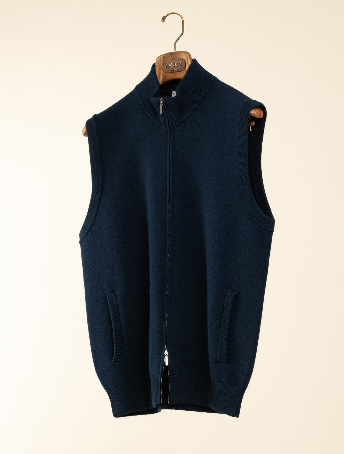 Wool Cashmere Zip Vest Navy Gabucci Knitwear 48