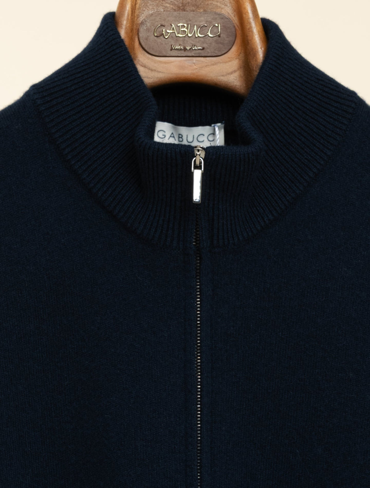 Wool Cashmere Zip Vest Navy Gabucci Knitwear 48