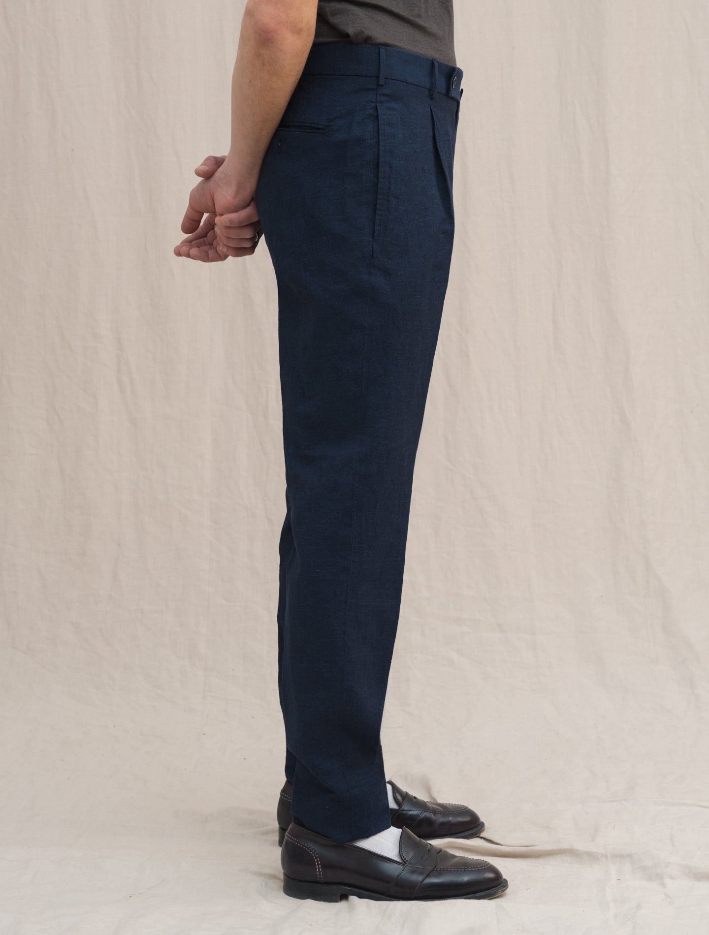 Wool Linen Tapered Fit Trousers Navy Incotex Trousers 48
