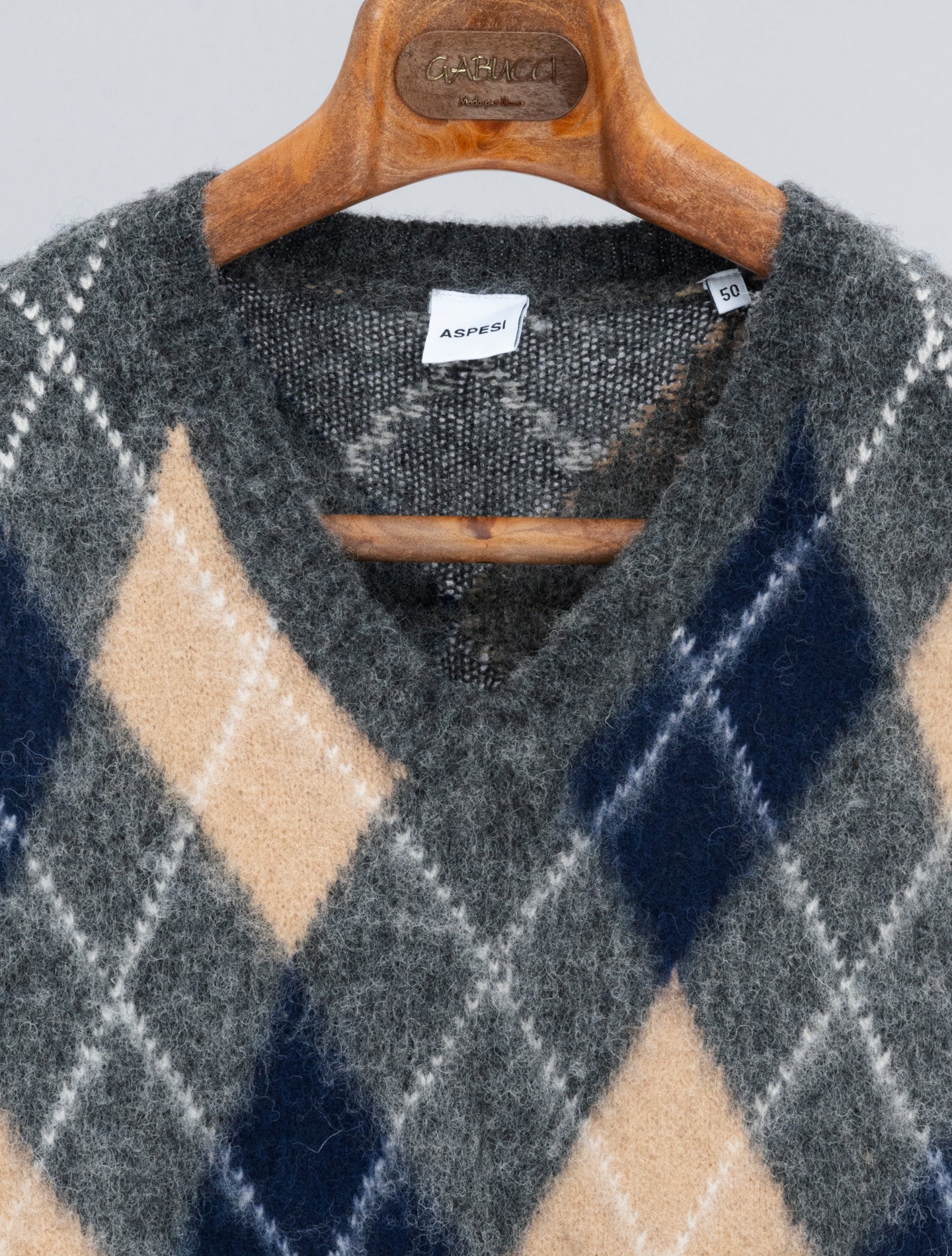 Wool Pattern Slipover Sweater Grey Aspesi Knitwear 48