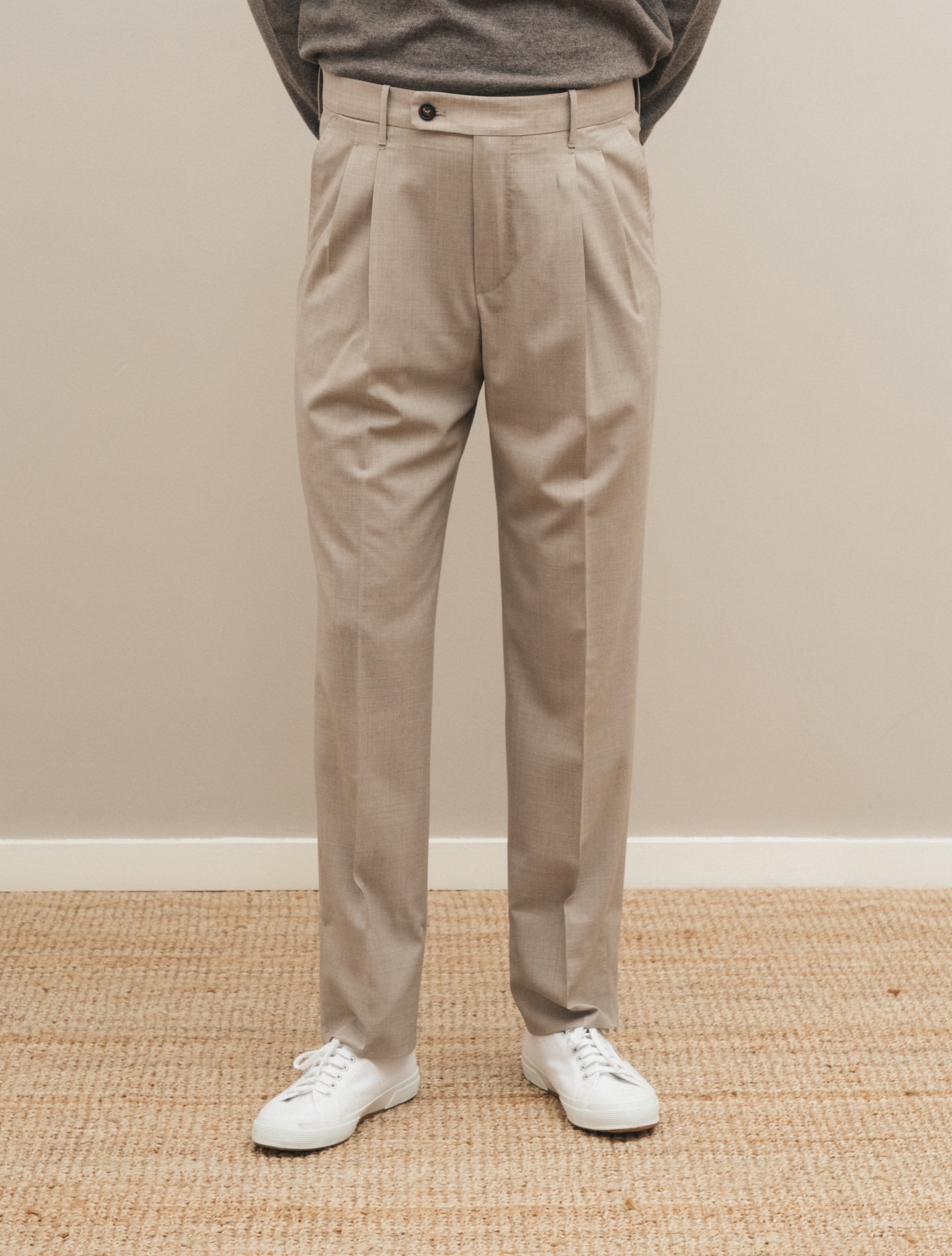 Wool Pleated Regular Fit Trousers Beige Incotex Trousers 46