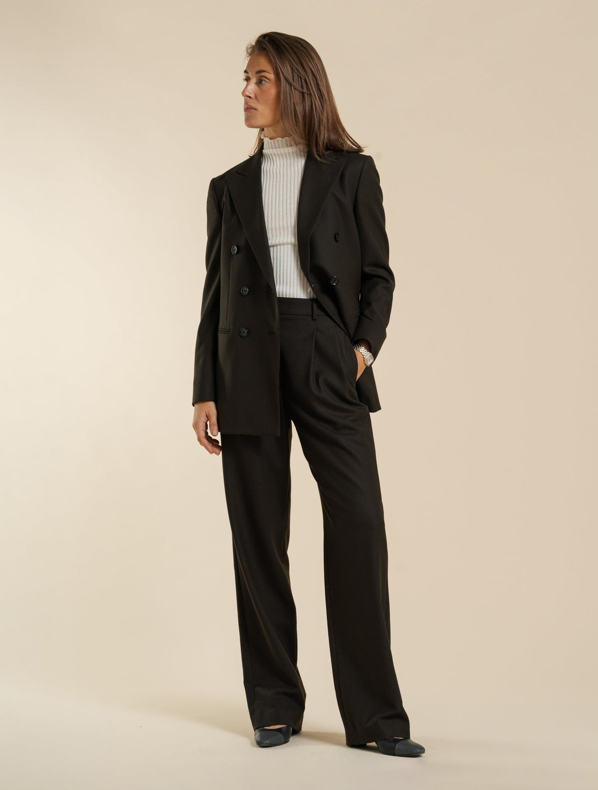 Wool Pleated Tailored Trousers Dark Brown Lardini Trousers IT 38