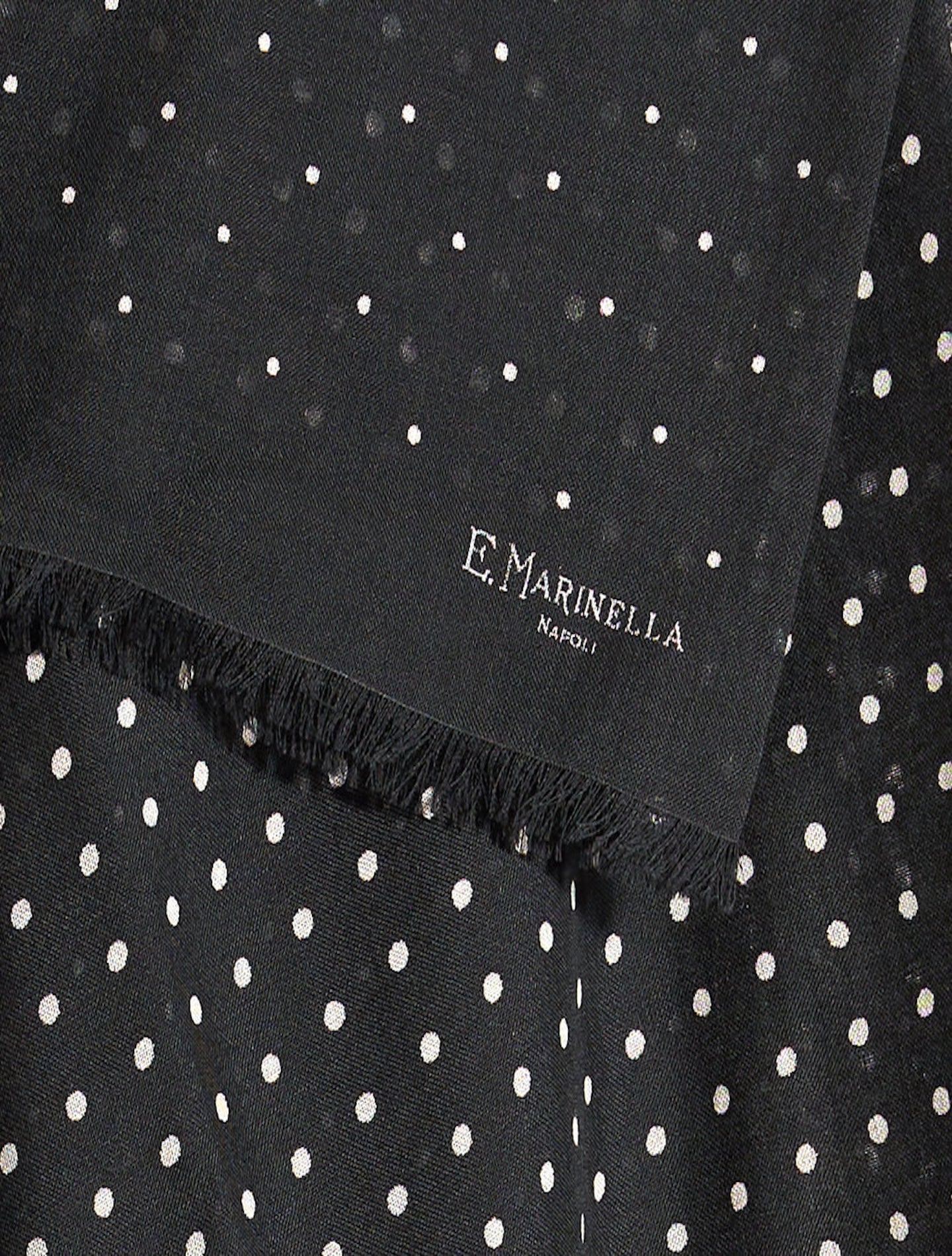 Wool Silk Pin Dot Pattern Scarf Black Marinella Scarves 47x180