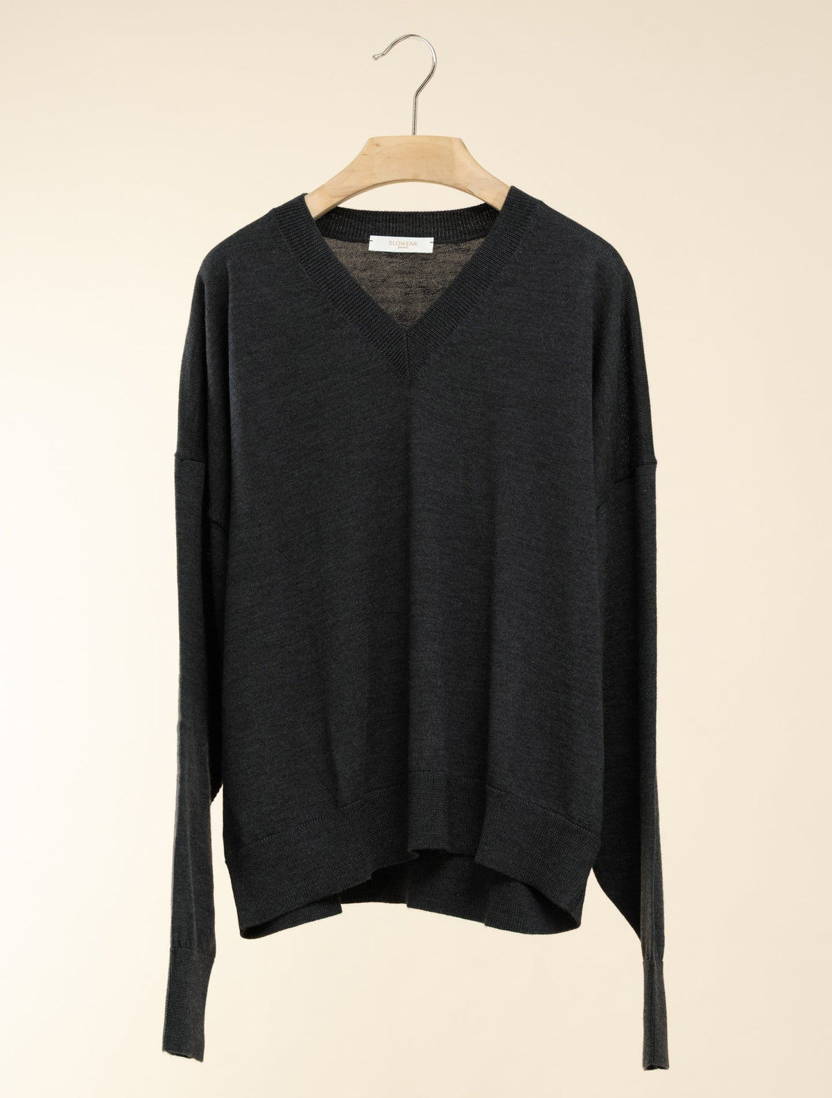 Wool V-Neck Oversize Sweater Anthracite Slowear Knitwear XS