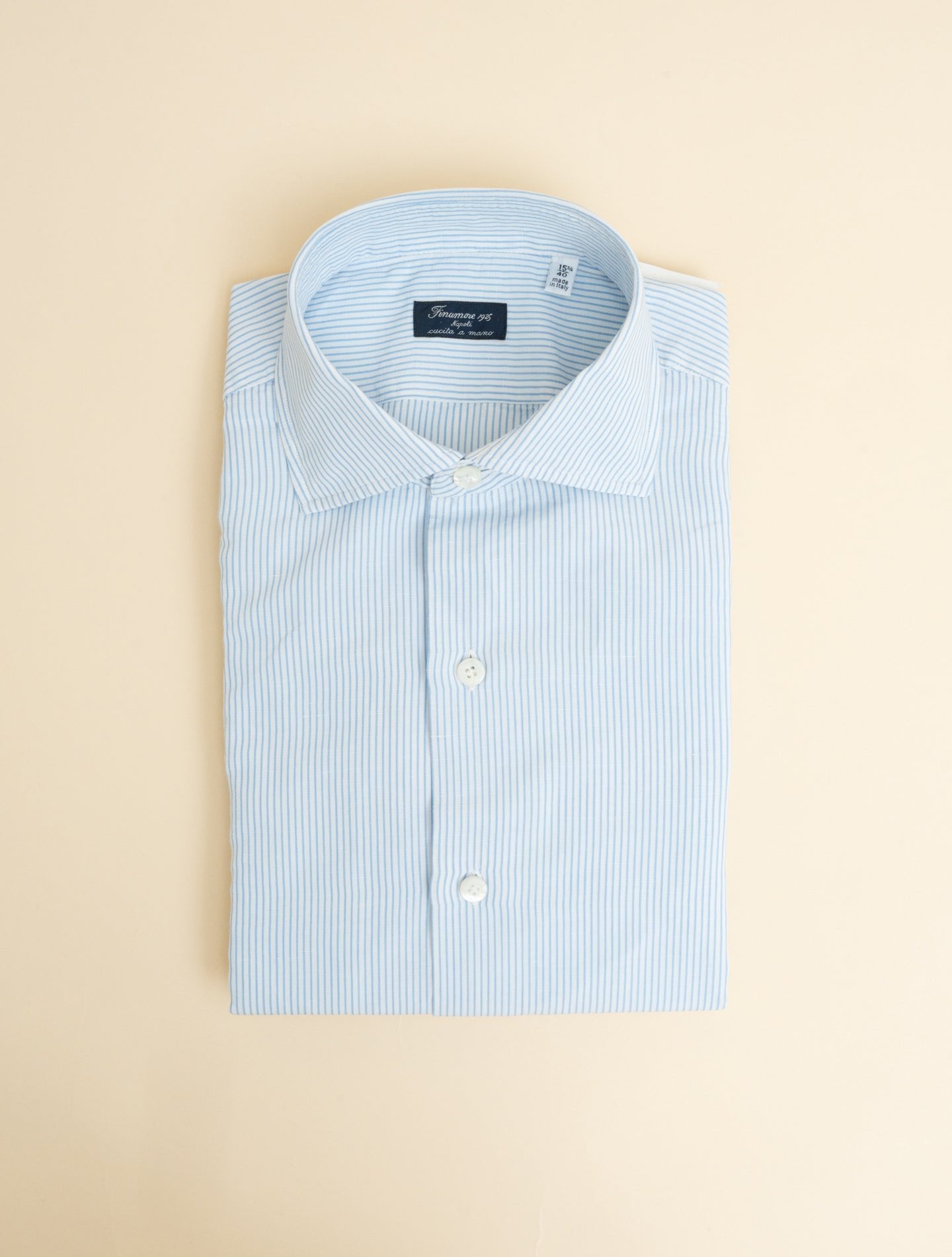 Zante Enzyme Stiped Cotton Linen Shirt Light Blue Finamore Shirts 39