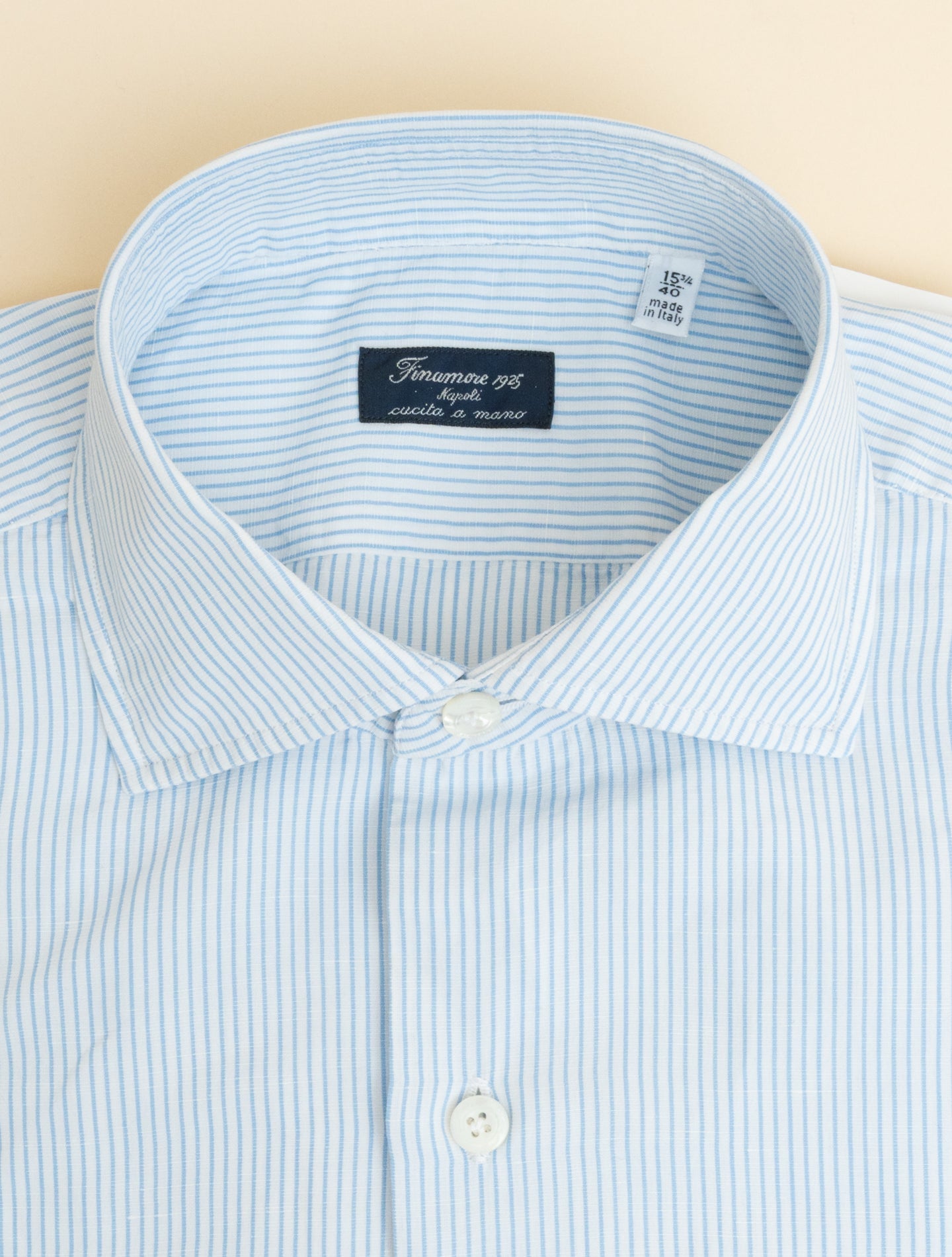 Zante Enzyme Stiped Cotton Linen Shirt Light Blue Finamore Shirts 39