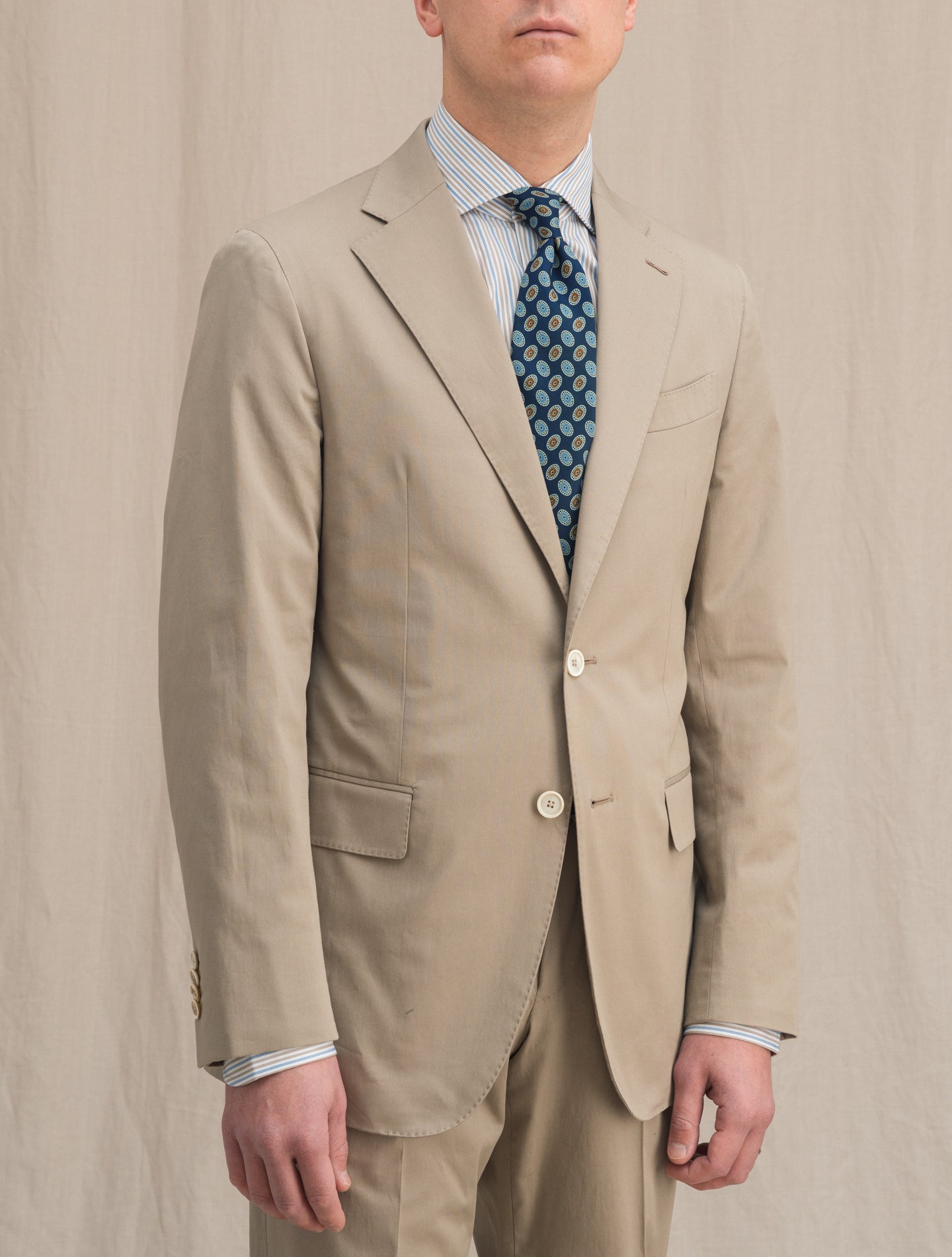 Boheme Single Breasted Cotton Suit Beige Caruso Suits 48