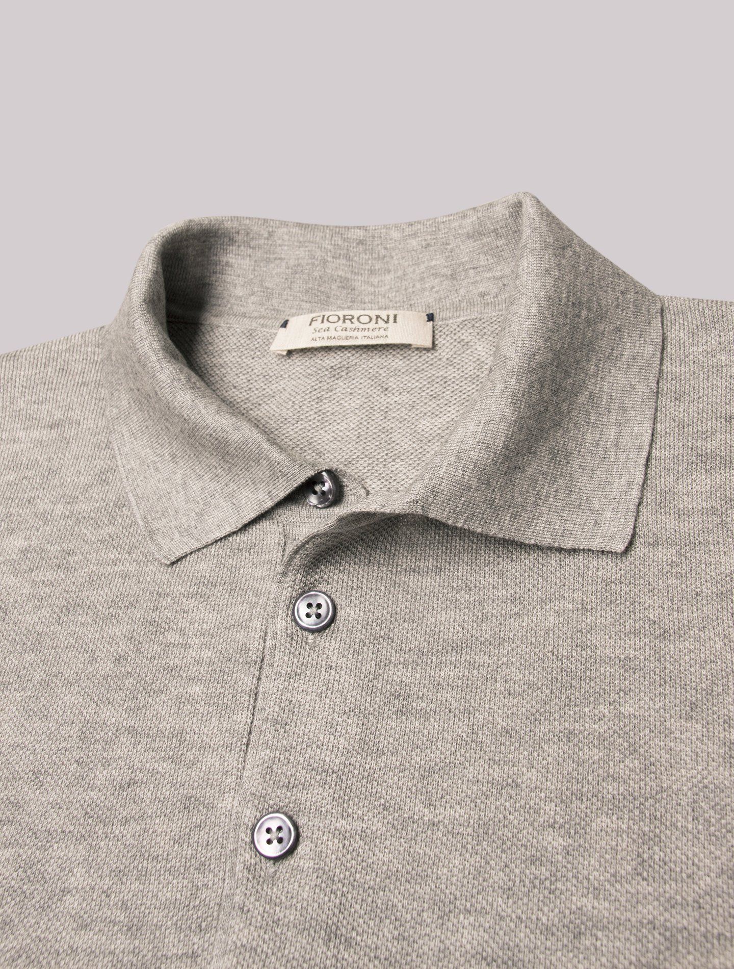 Cotton Cashmere Structured Knitted Polo Shirt Grey Fioroni Polo shirts 46