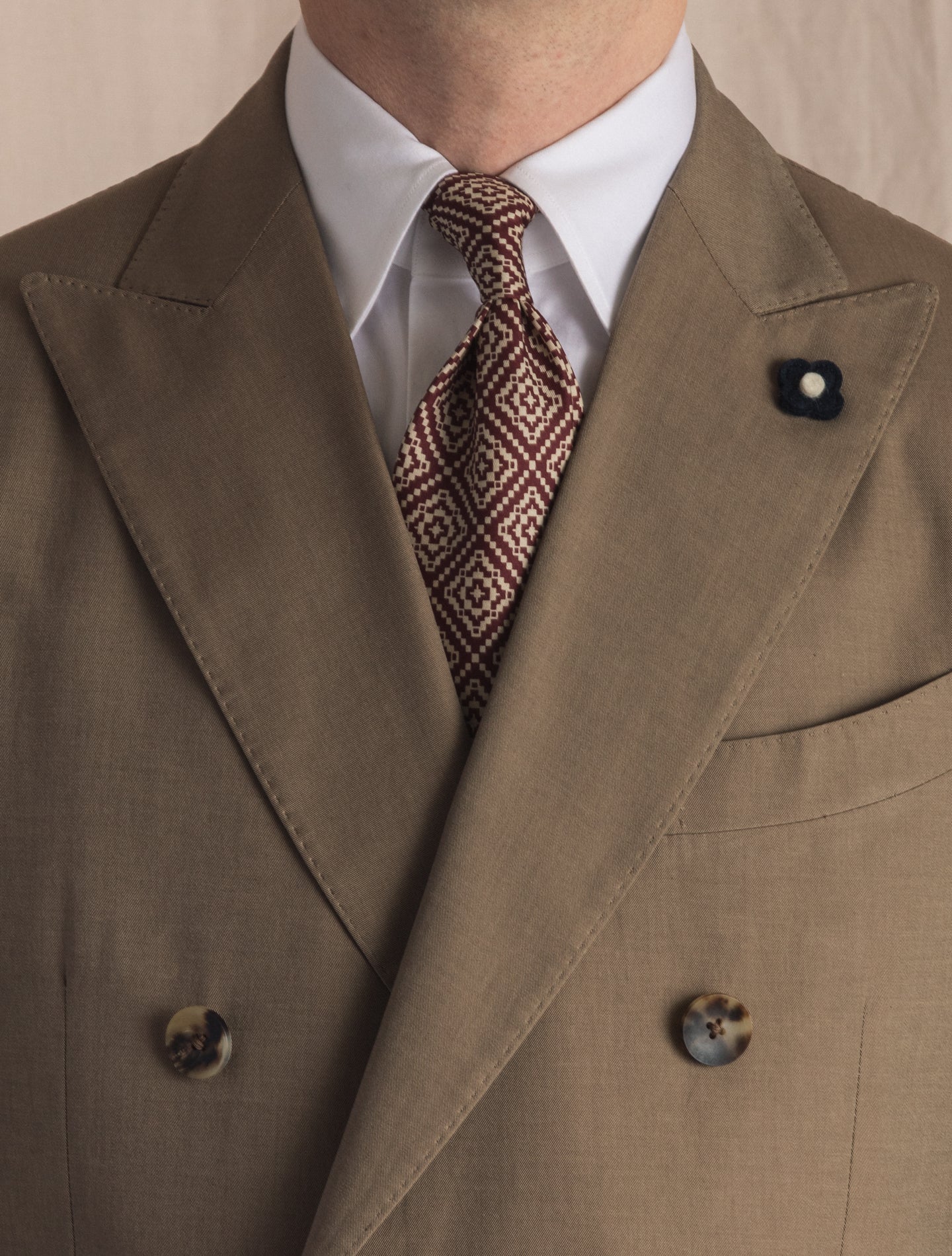 Double Breasted Cotton Suit Mid Brown Lardini Suits 48