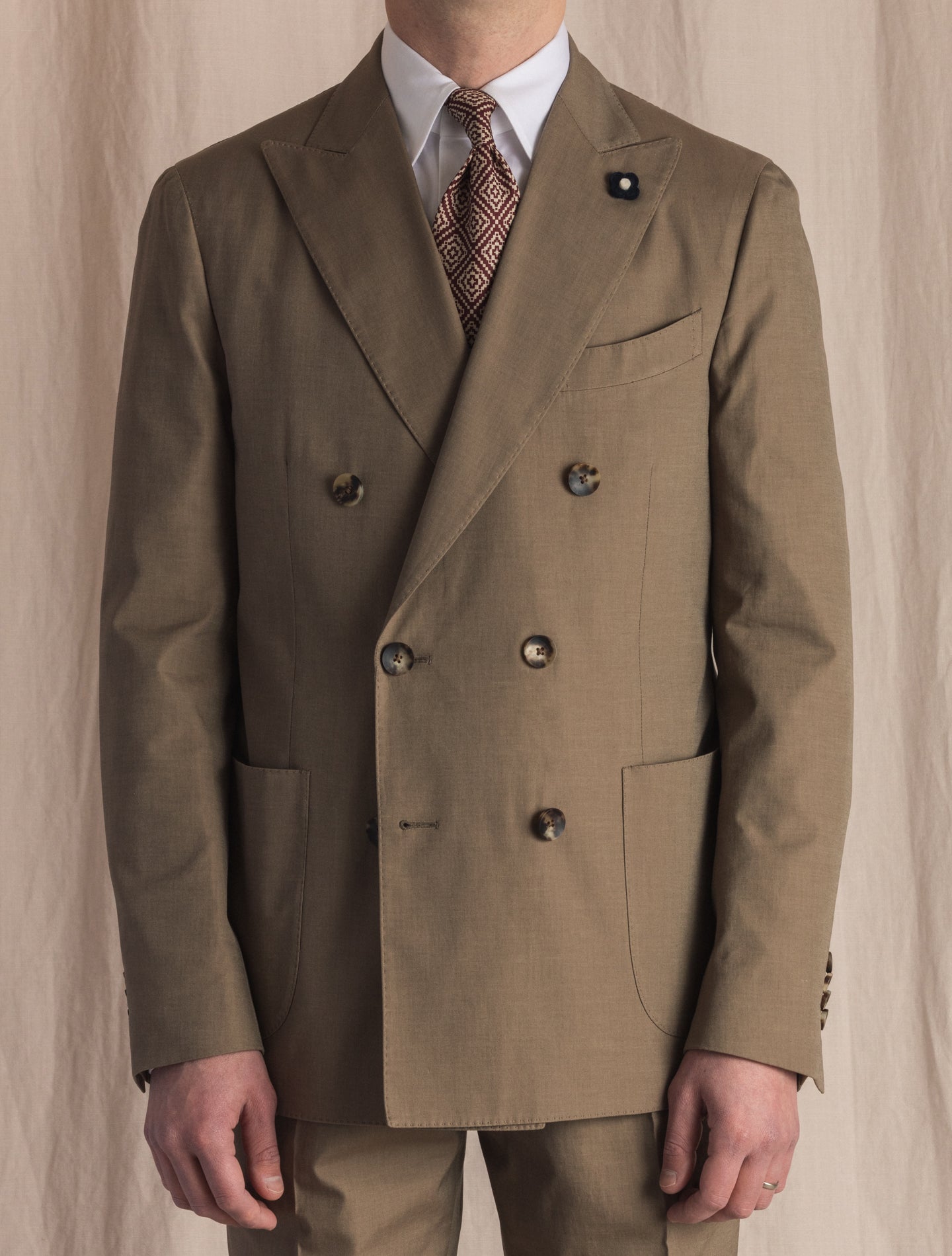 Double Breasted Cotton Suit Mid Brown Lardini Suits 48