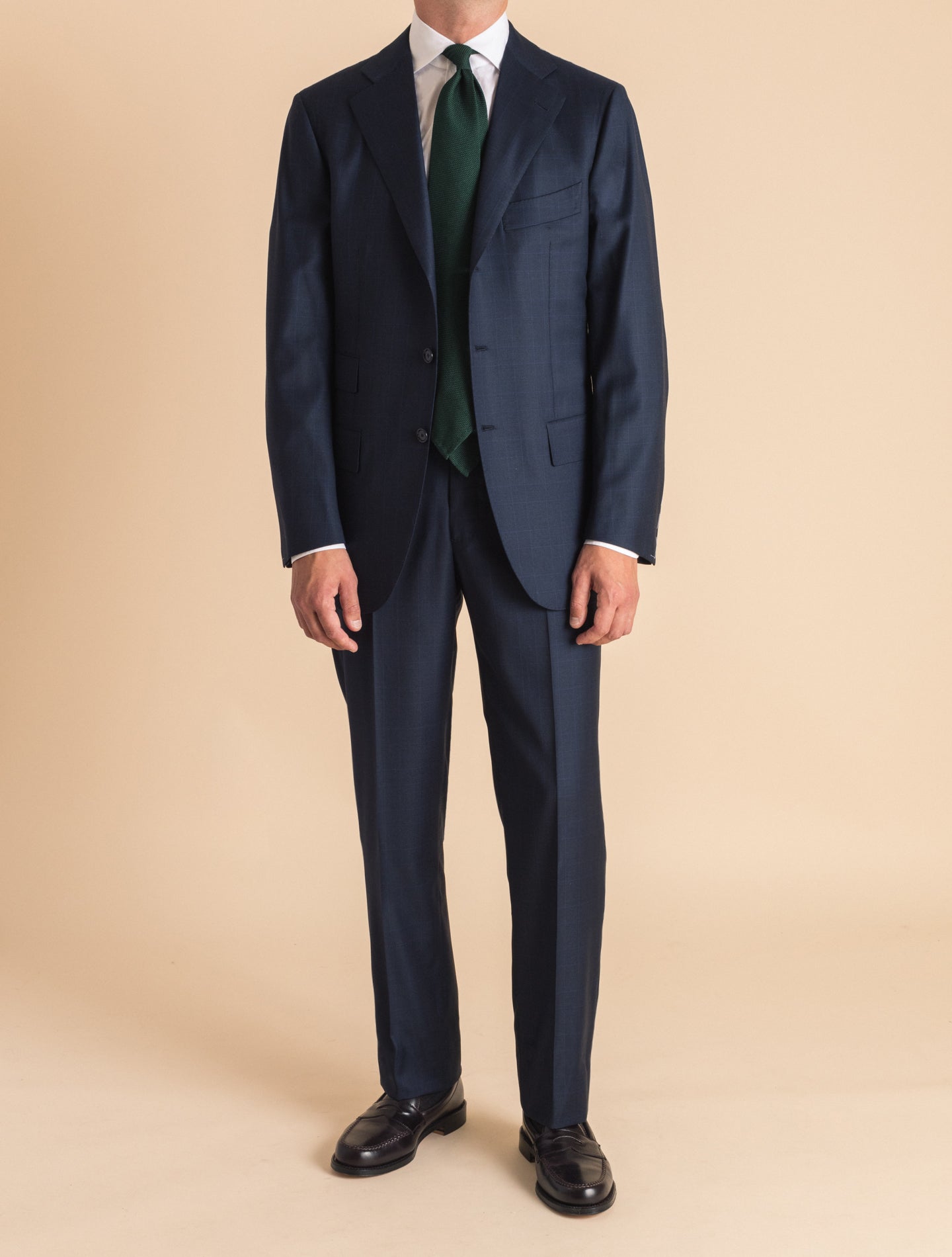 Handmade 170's Wool Cashmere Glencheck Suit Navy Cesare Attolini Suits 46