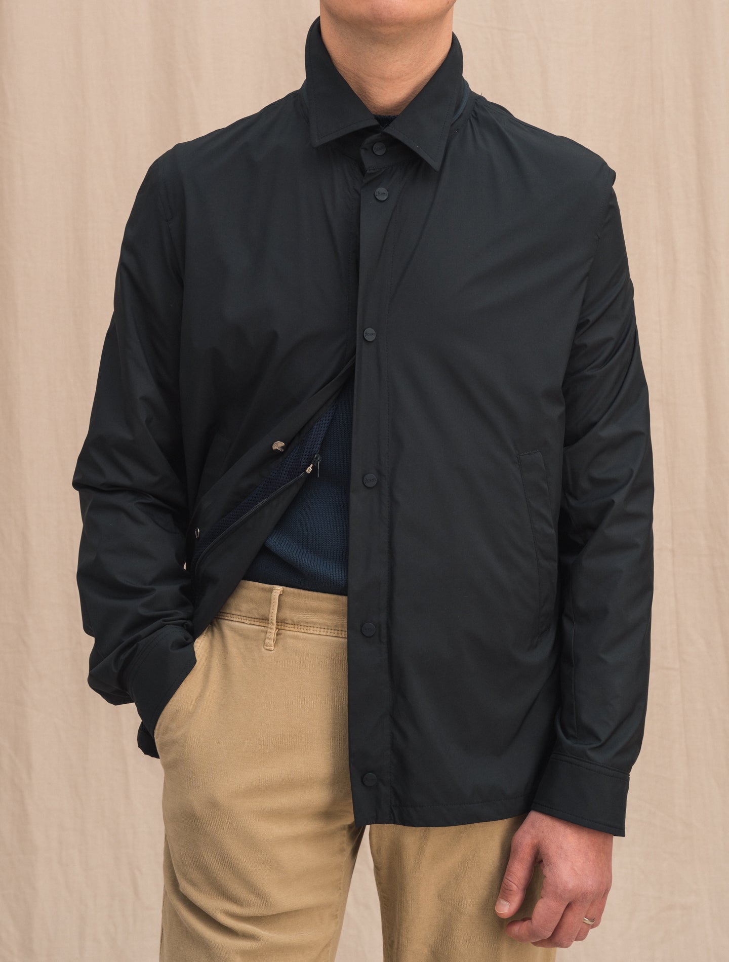Hooded Coach Jacket Navy Herno Outerwear 48
