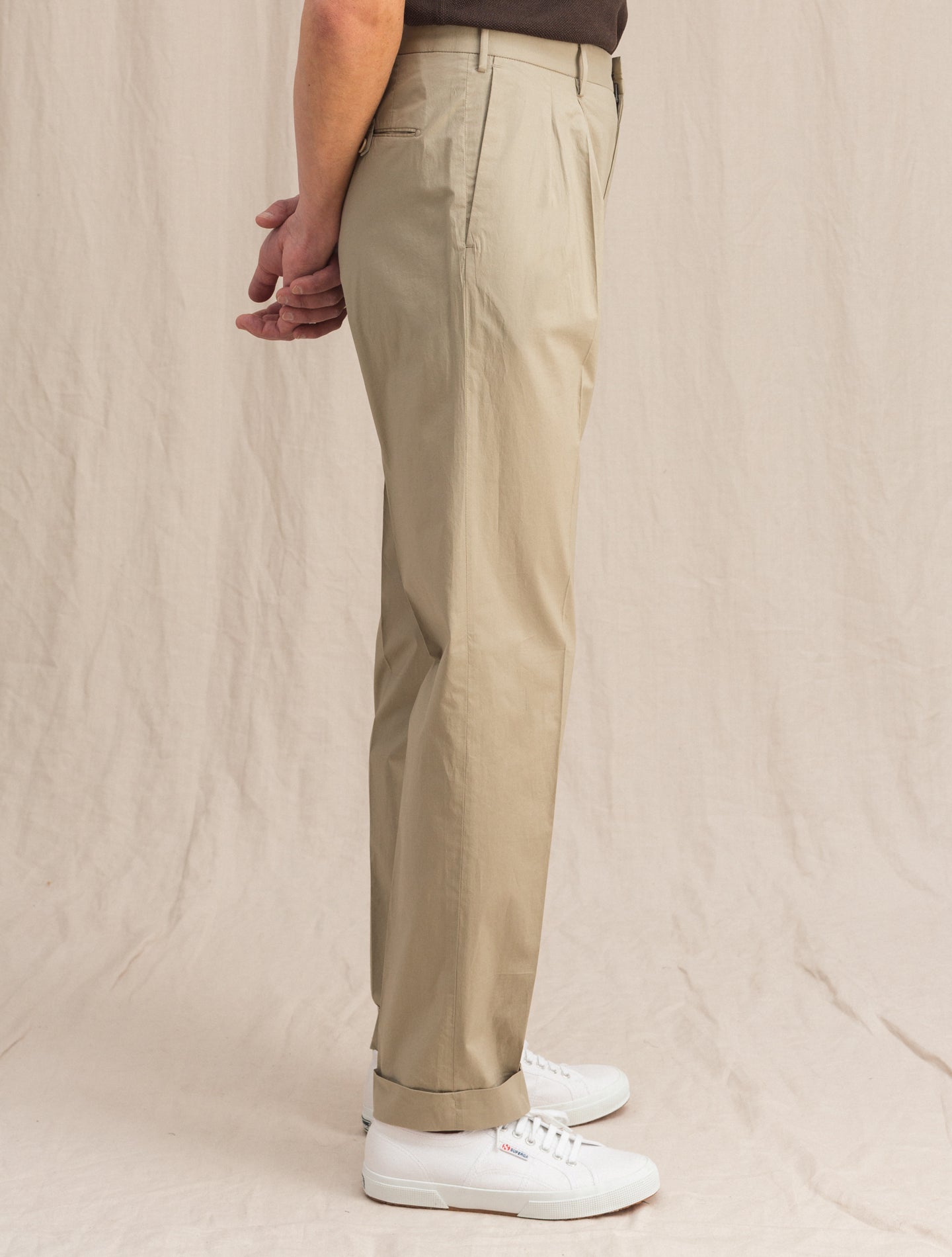 Light Poplin Pleated Trousers Beige Incotex Trousers 46