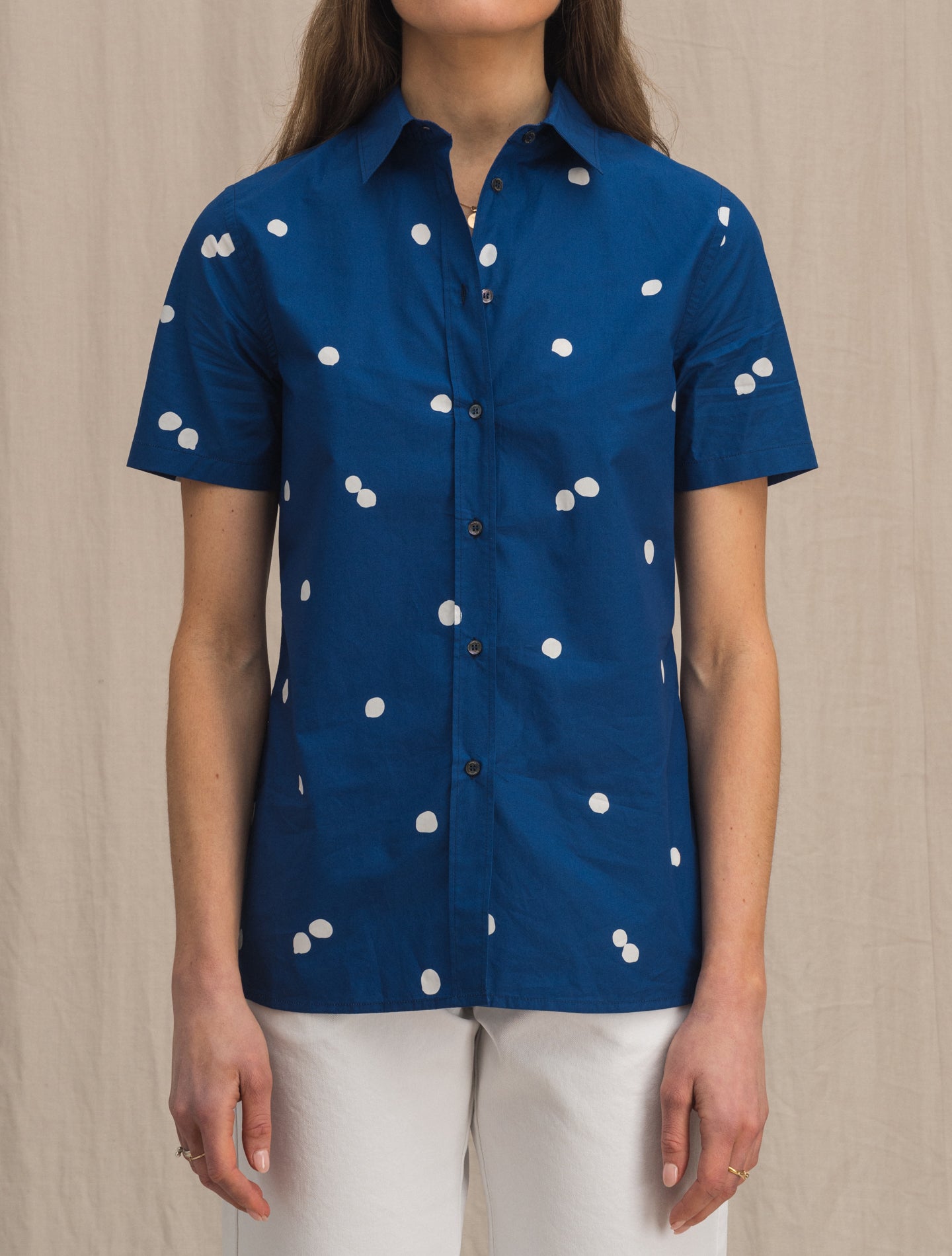 Short - Sleeved Polka Dot Shirt Blue Aspesi Shirts IT 38