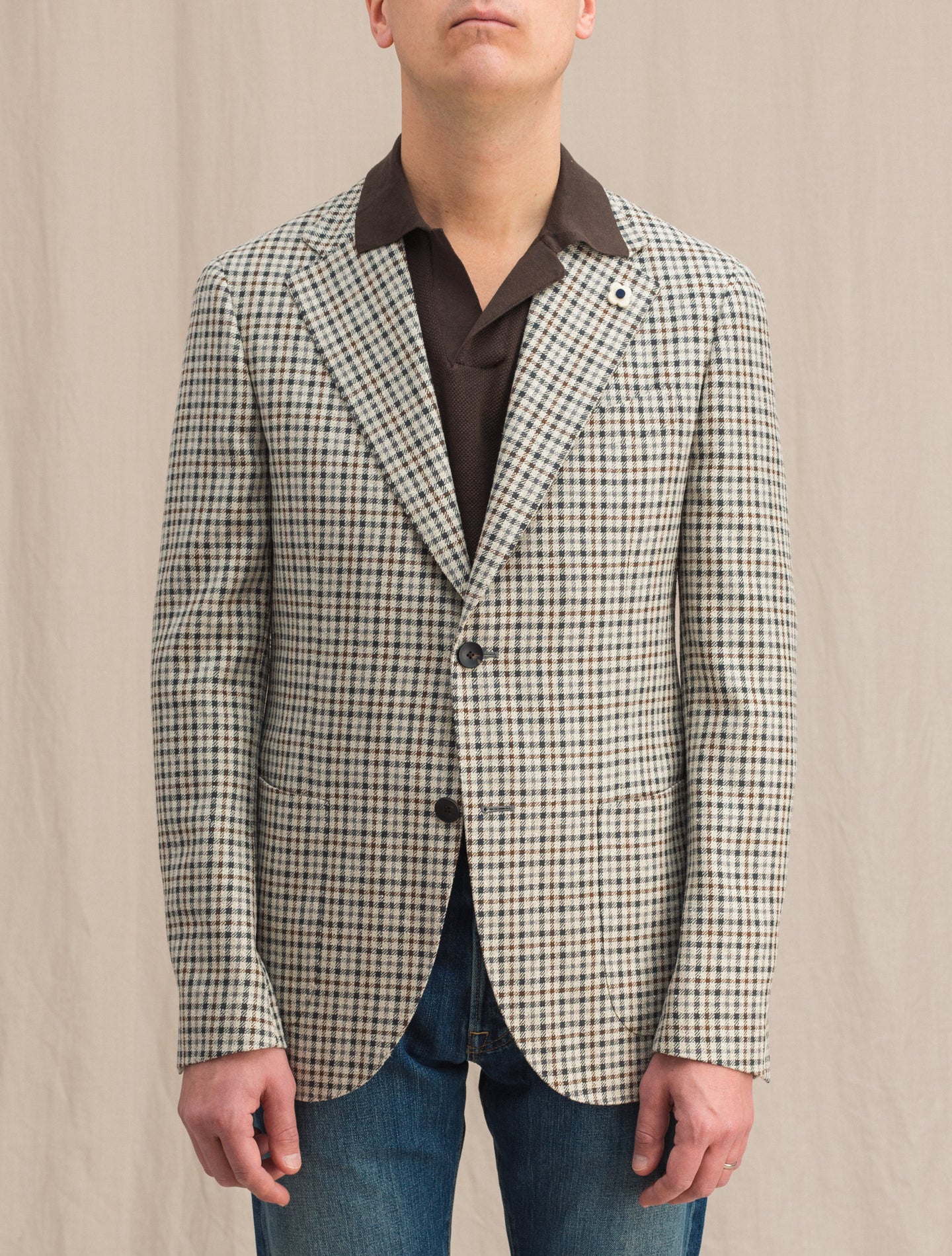 Single Breasted Checked Wool SIlk Jacket Off White Lardini Jackets 48