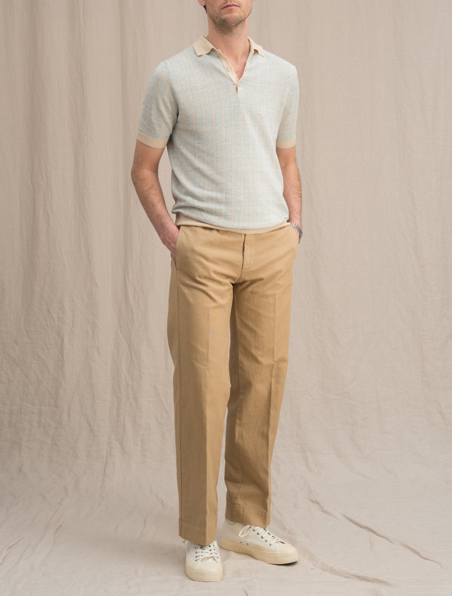 Striped Linen Cotton Polo shirt Light Blue Aspesi Polo shirts 48