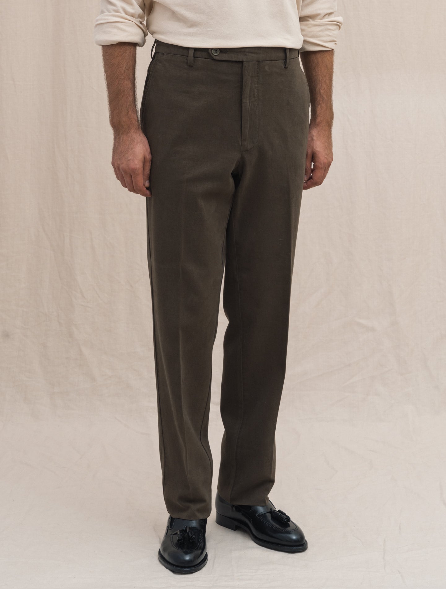 190 Cotton Cashmere Twill Trousers Brown Rota Trousers Gabucci