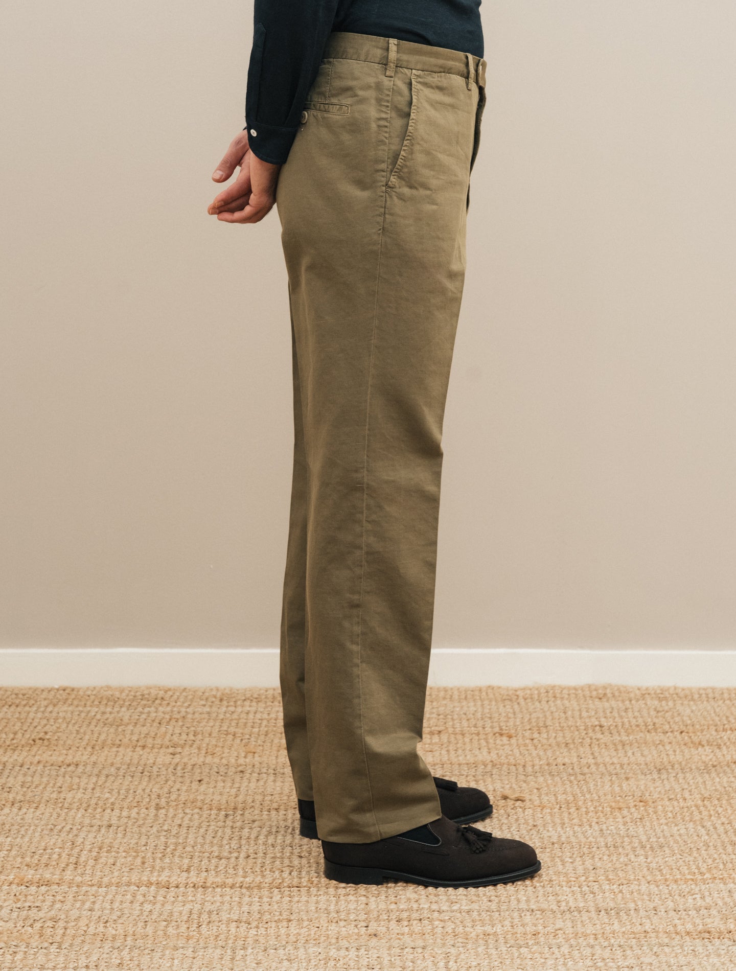 190 Flat Front Cotton Linen Trousers Green Rota Trousers 48