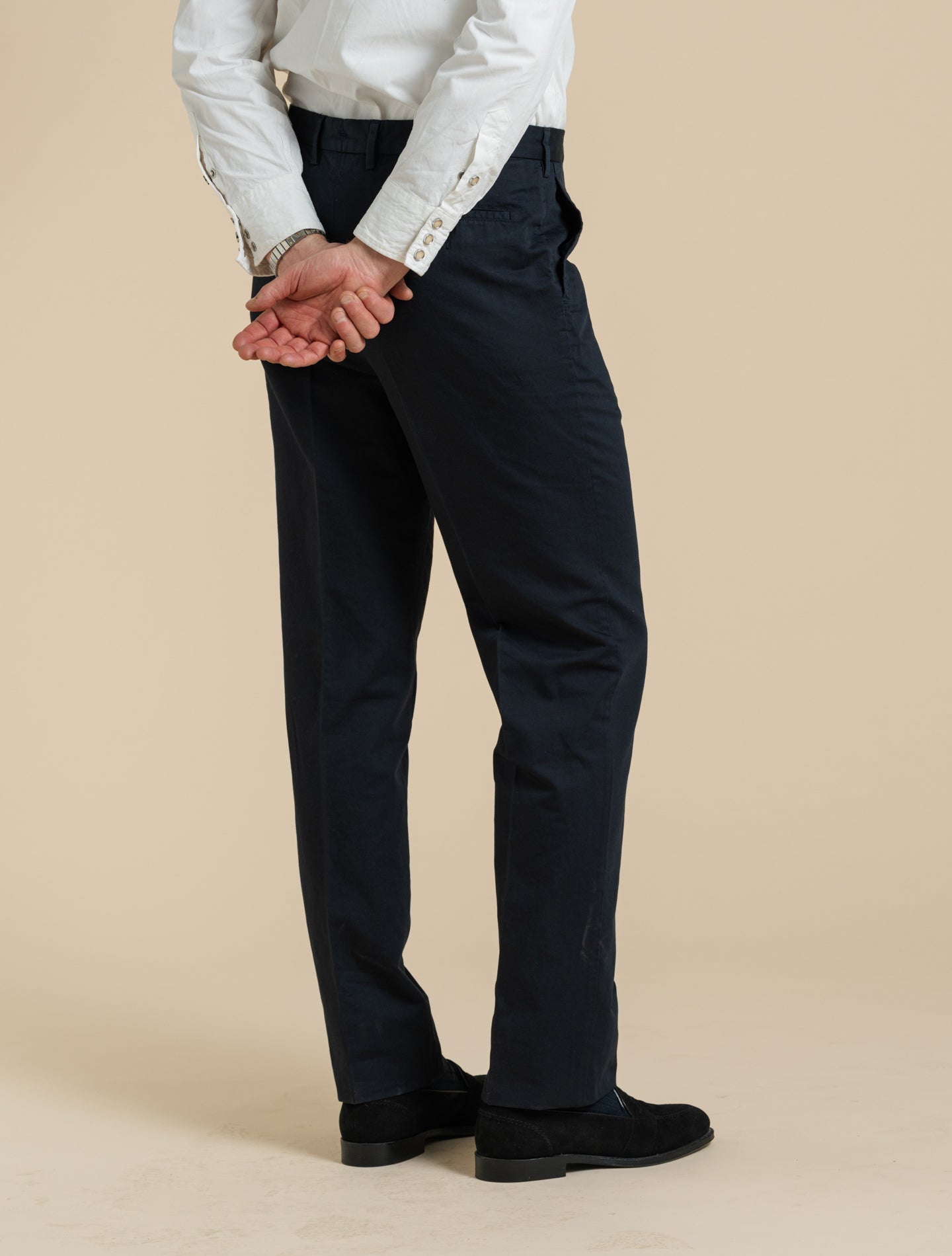 190 Flat Front Cotton Linen Trousers Navy Rota Trousers 48