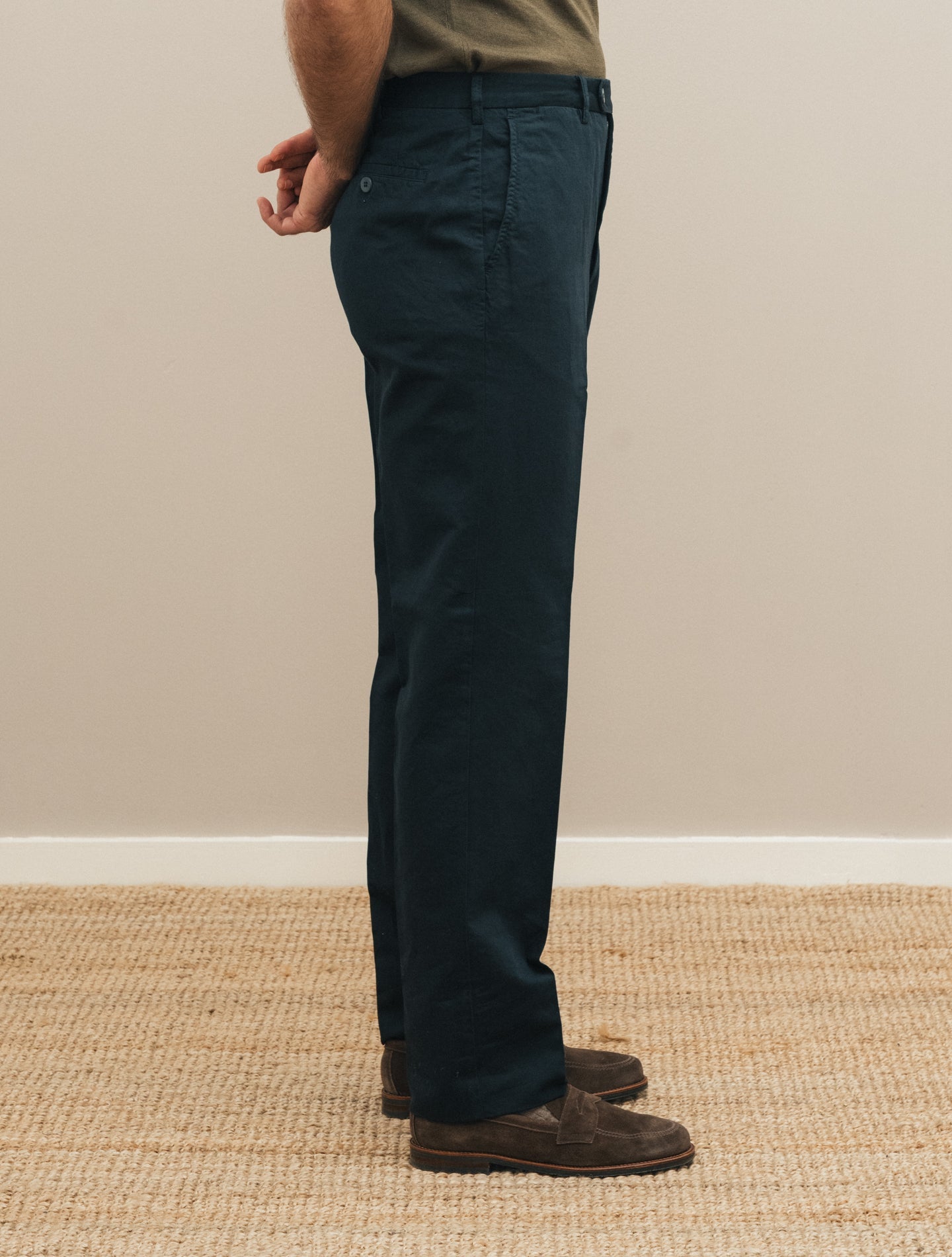 190 Flat Front Cotton Linen Trousers Navy Rota Trousers 48