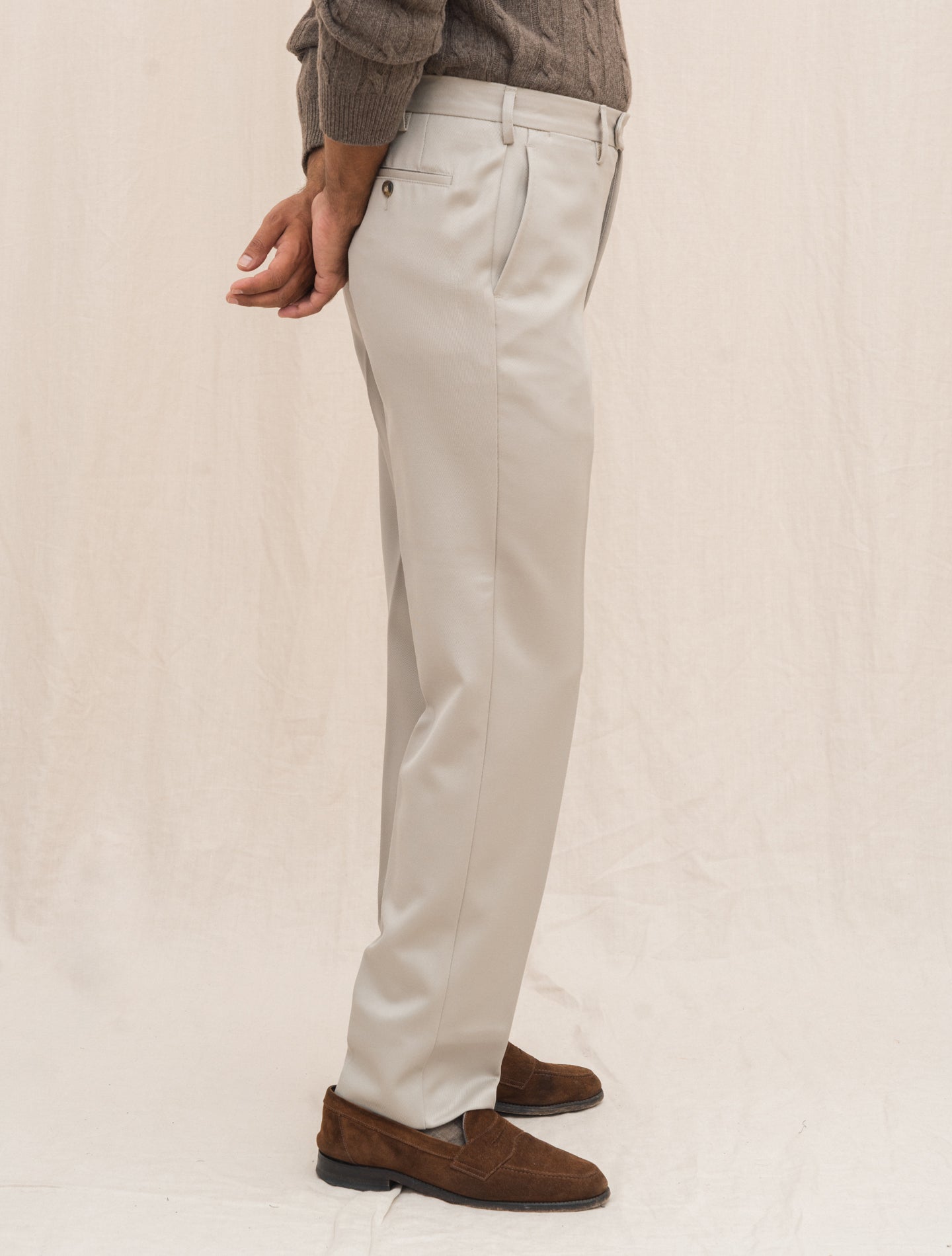 190 Flat Front Wool Twill Trousers Beige Rota Trousers 48