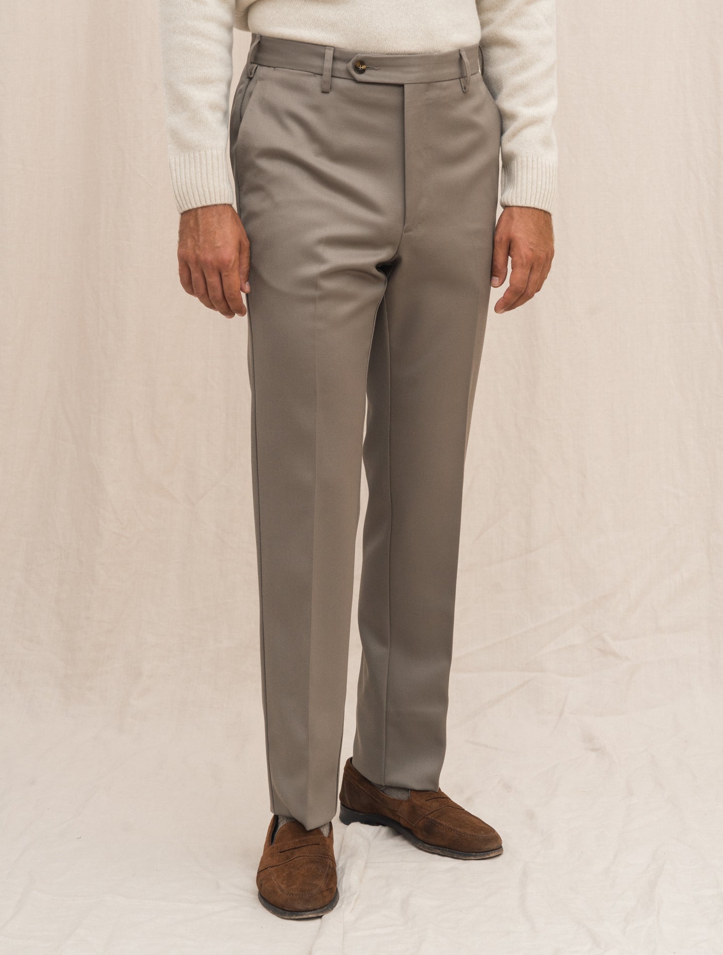 190 Flat Front Wool Twill Trousers Taupe Rota Trousers 48