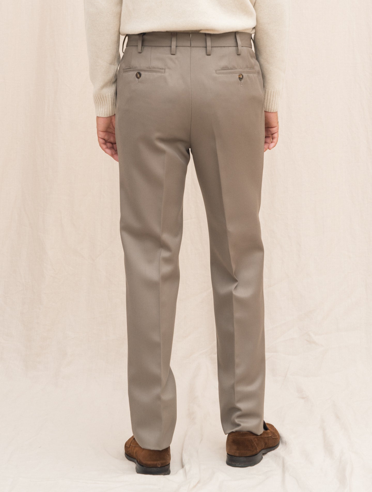 190 Flat Front Wool Twill Trousers Taupe Rota Trousers 48