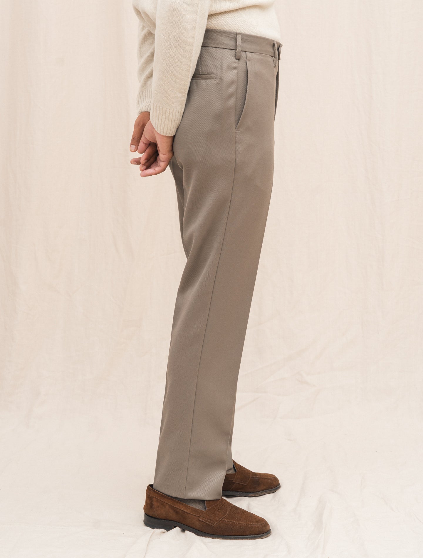 190 Flat Front Wool Twill Trousers Taupe Rota Trousers 48