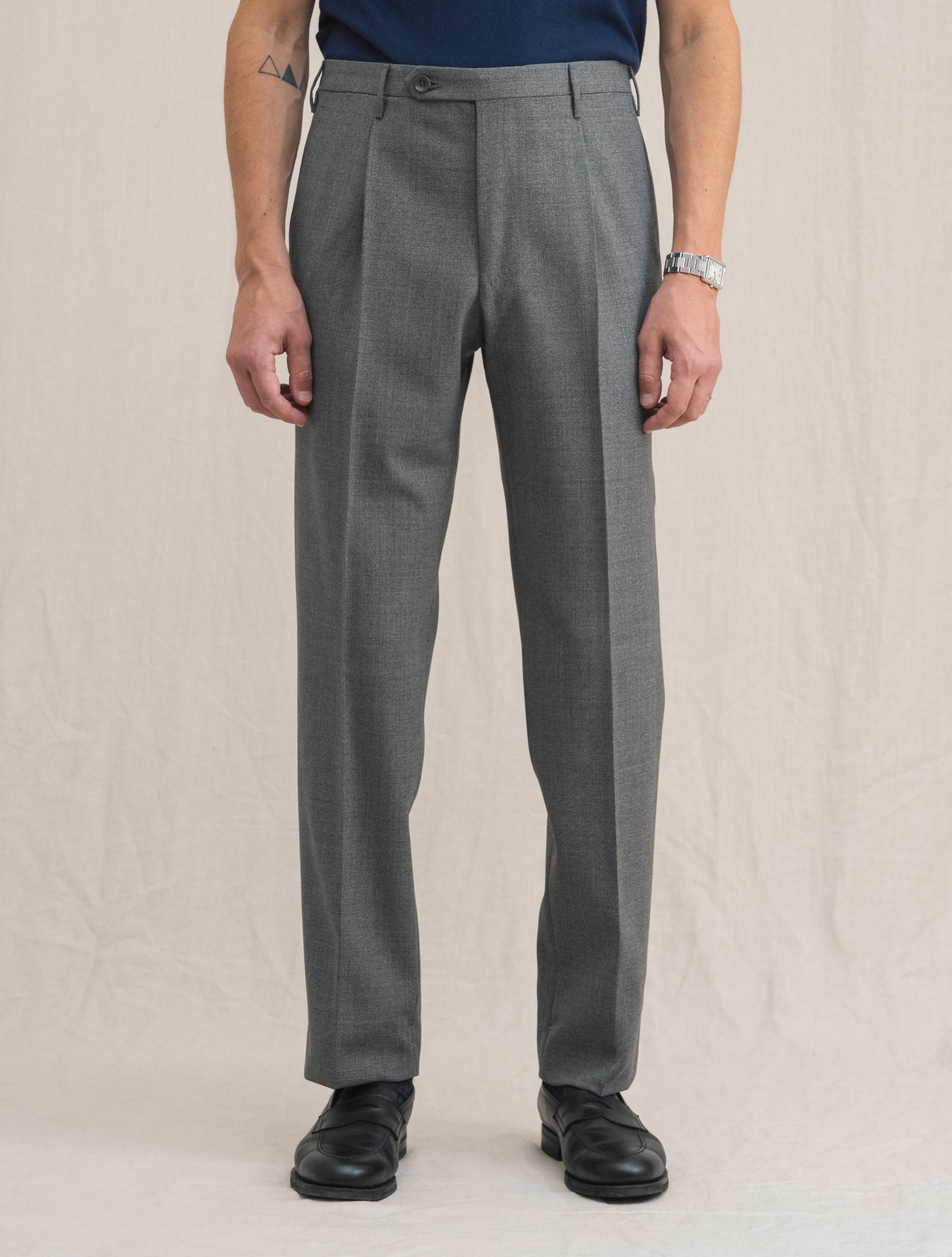 191 Pleated Fresco Wool Trousers Mid Grey Rota Trousers 46