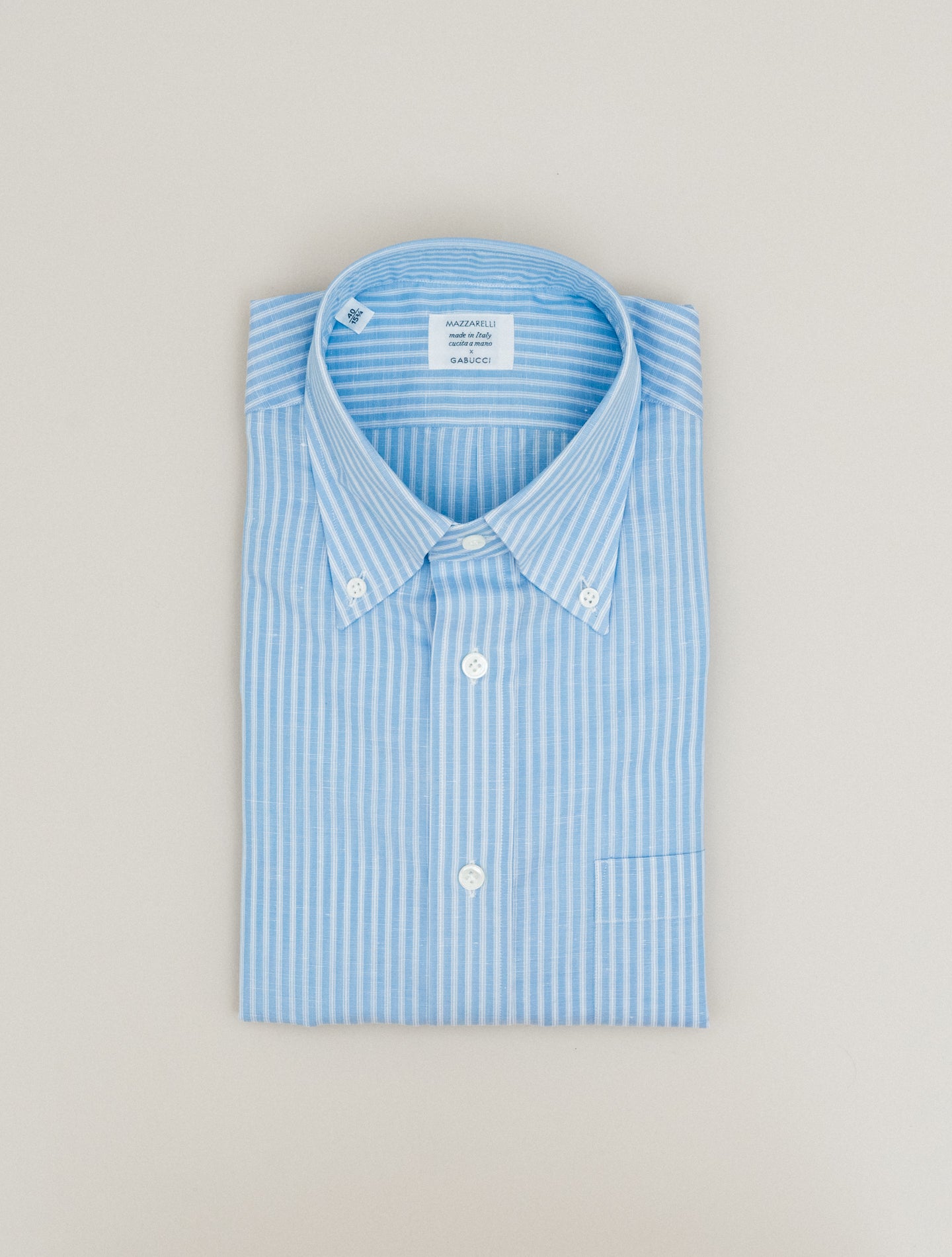 Multi Striped Cotton Linen IVY FitShirt Light Blue