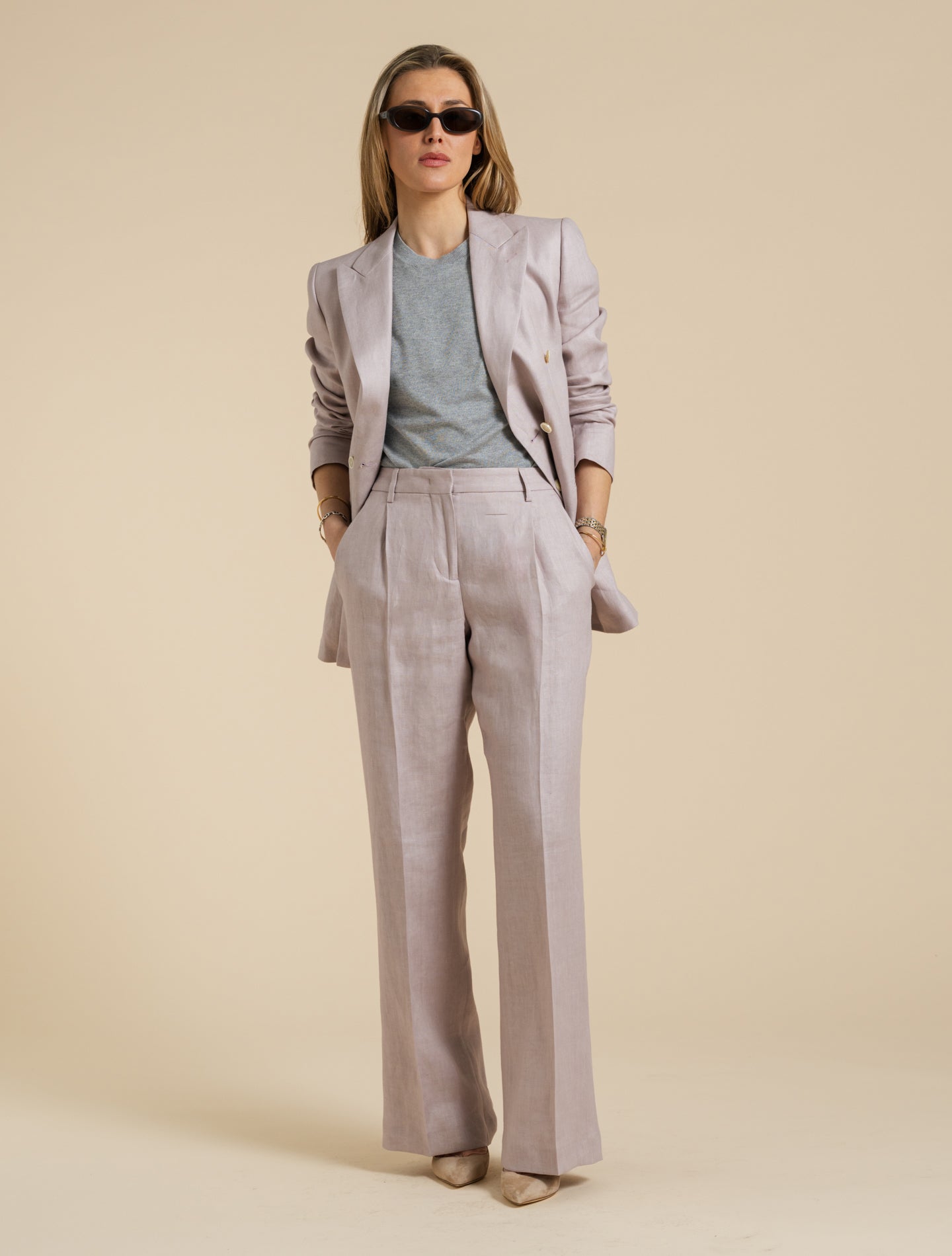 Pleated Straight Leg Trousers Pink