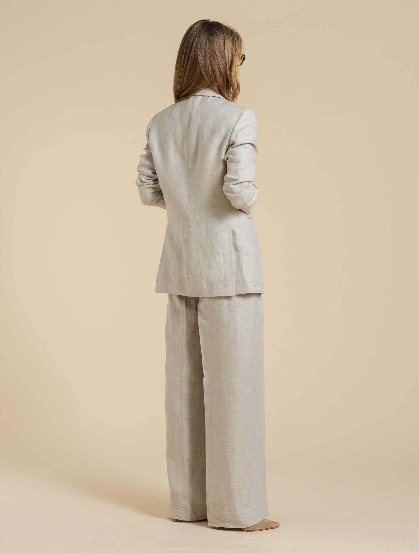 Double Breasted Linen Herringbone Jacket Sand