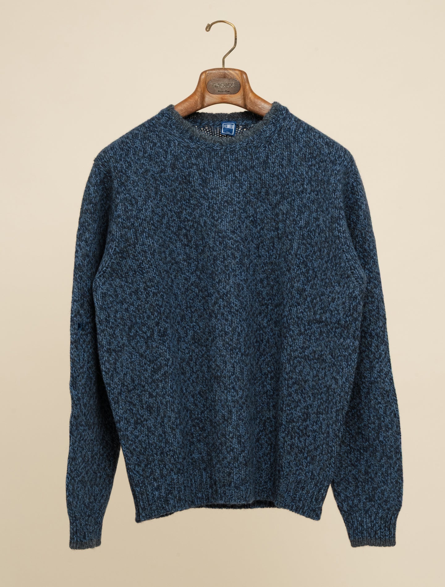 Baby Alpaca Donegal Rundhals-Pullover Blau