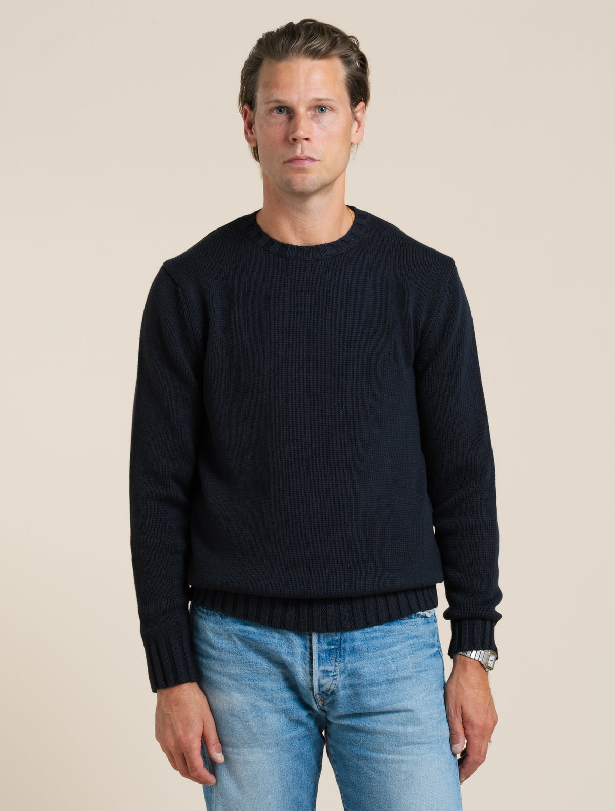 Heavy Cotton Cashmere Crewneck Deep Navy