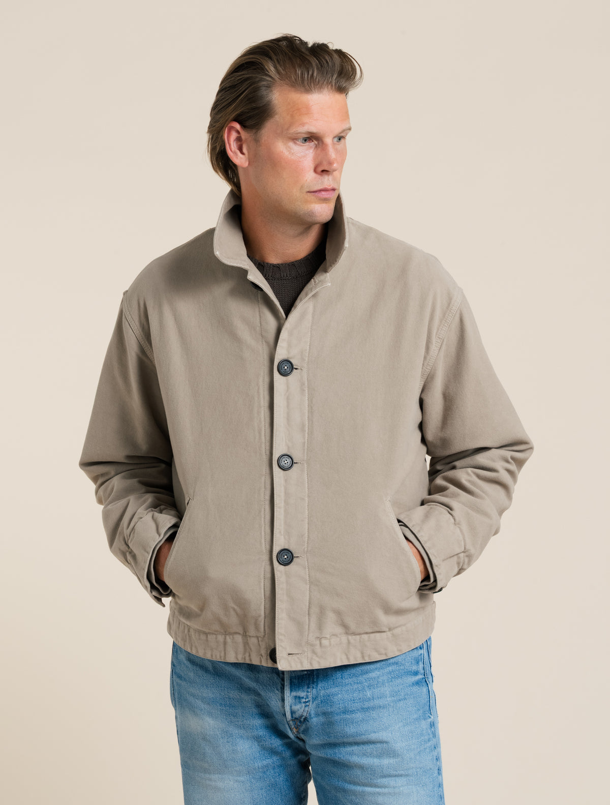 Cadillac Jacke aus gepolstertem Moleskin, Beige
