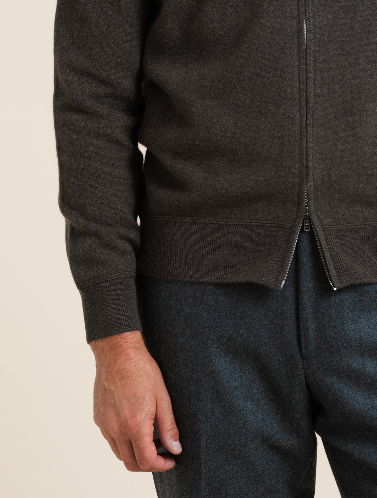 Cashmere Full Zip Bomber Dark Brown