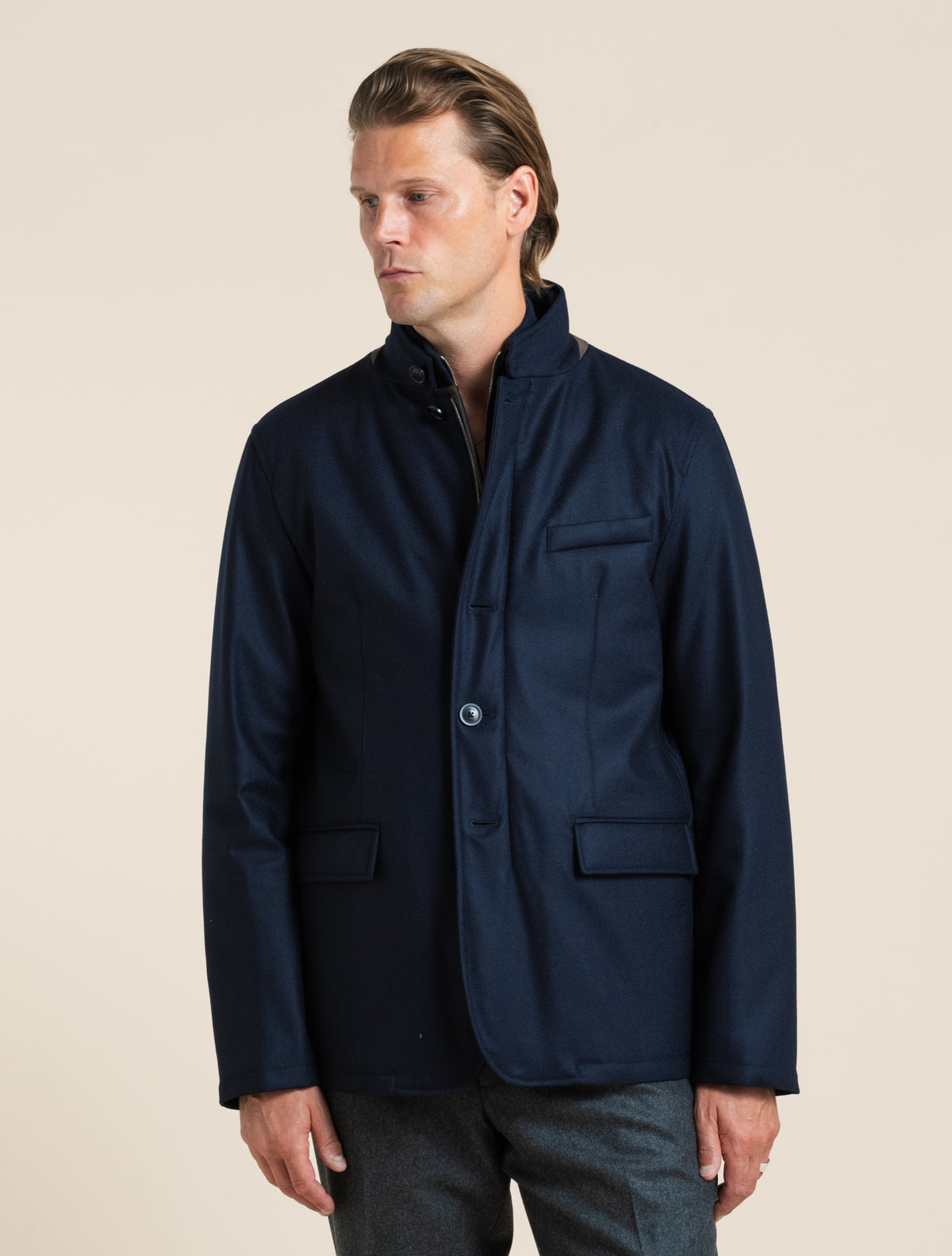 Loro Piana Storm System Woll-Seiden-Blazer Jacke Marine