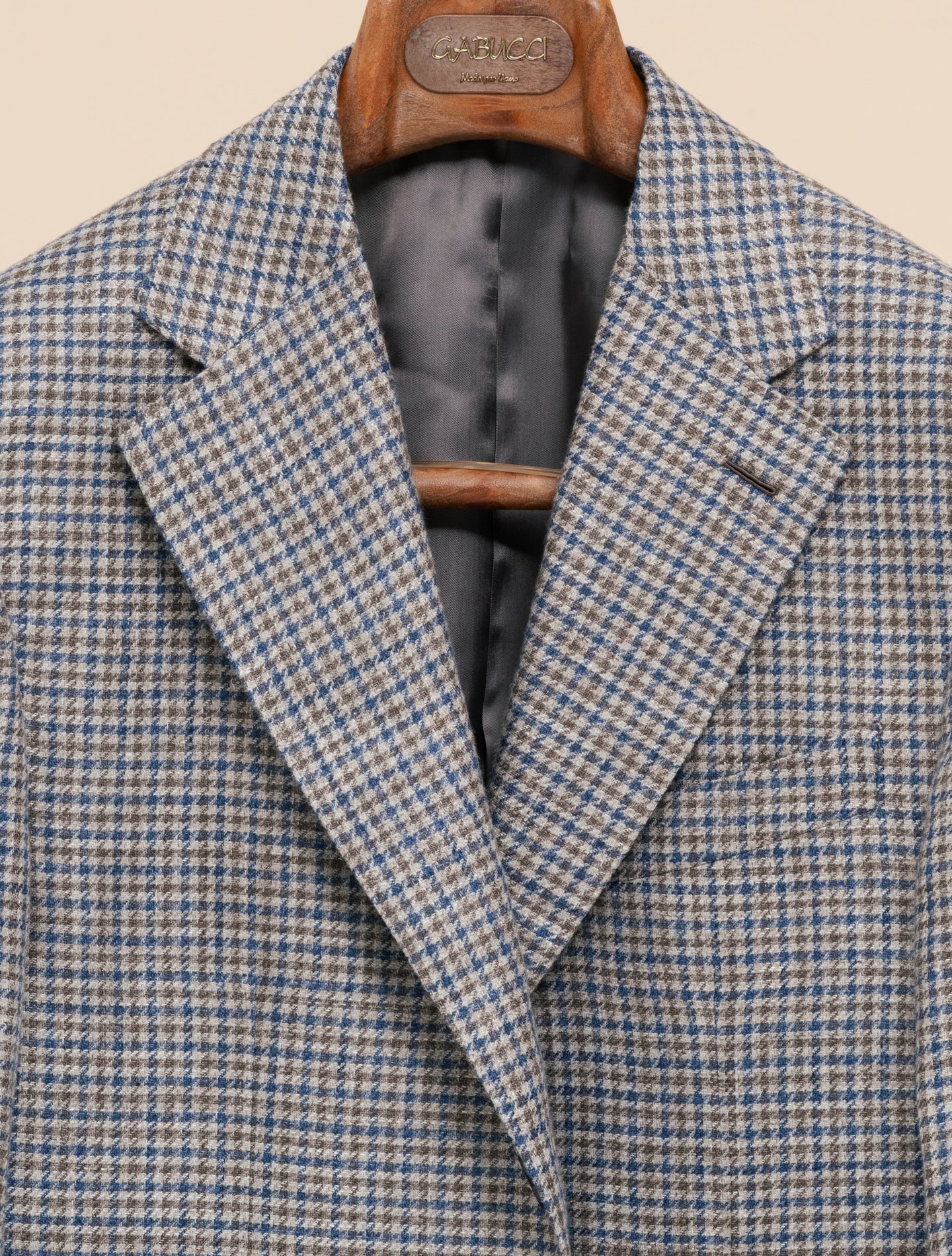 Enkelknäppt Linneulljacka Hundtandsmönstrad Beige