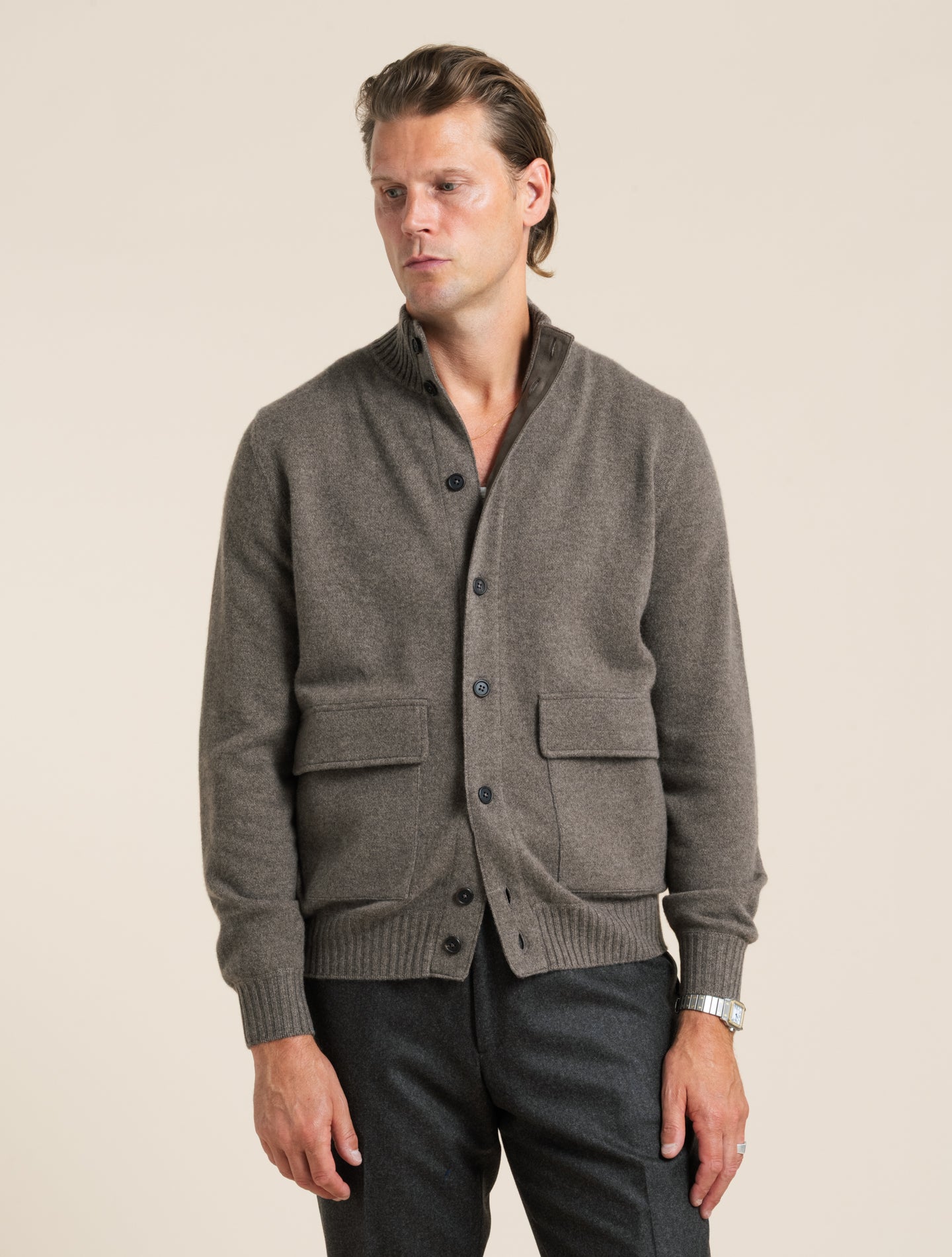 Cashmere Knitted Bomber Brown